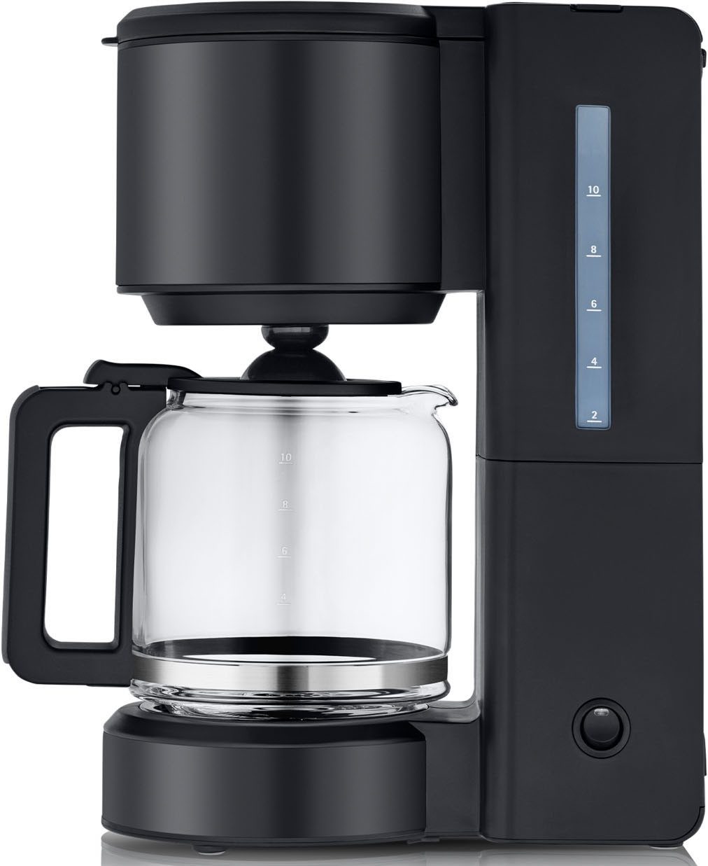 WMF Filterkaffeemaschine Stelio Deep Black, 1,25l Kaffeekanne, Papierfilter 1x4, 10 Tassen, Warmhaltefunktion, Abschaltautomatik, Cromargan, 1000 Watt
