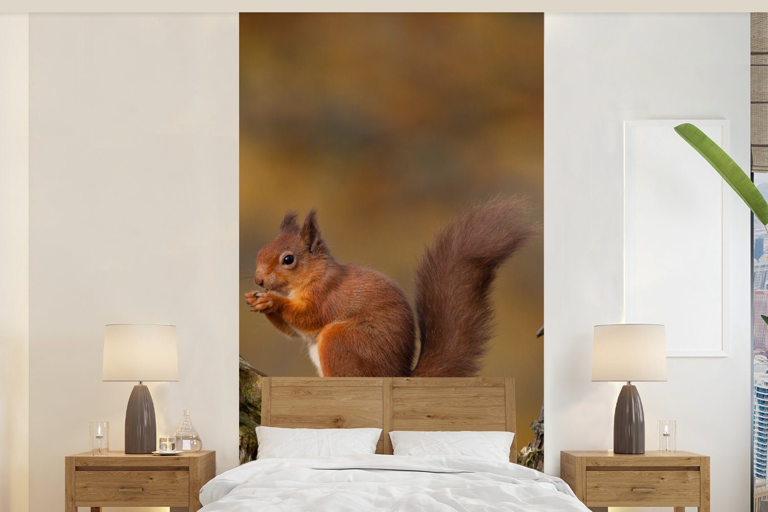 - Baumstamm Fototapete für Wald, - Matt, bedruckt, Schlafzimmer Küche, Eichhörnchen Wohnzimmer MuchoWow Vliestapete St), (2 Fototapete