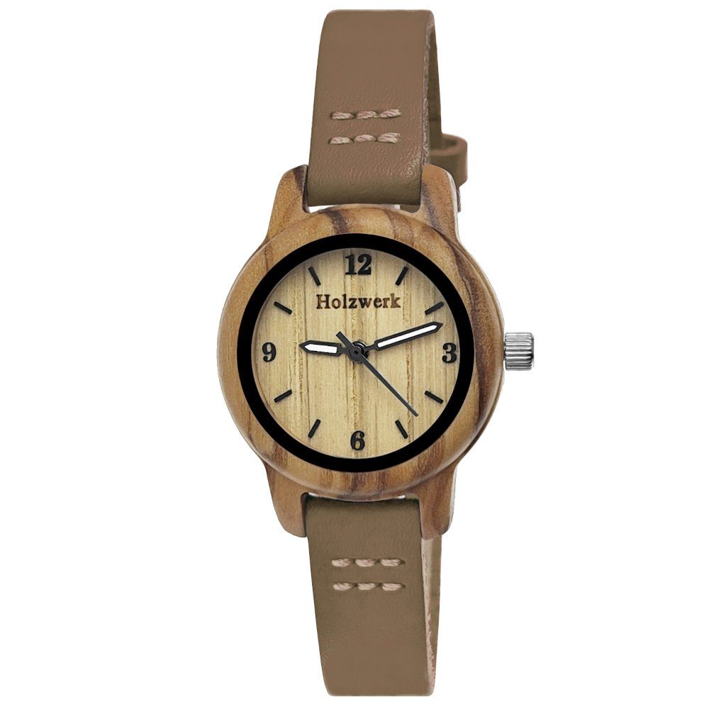 Holzwerk Quarzuhr kleine moderne Damen Holz & Leder Armband Uhr CLARA, Holz günstig online kaufen
