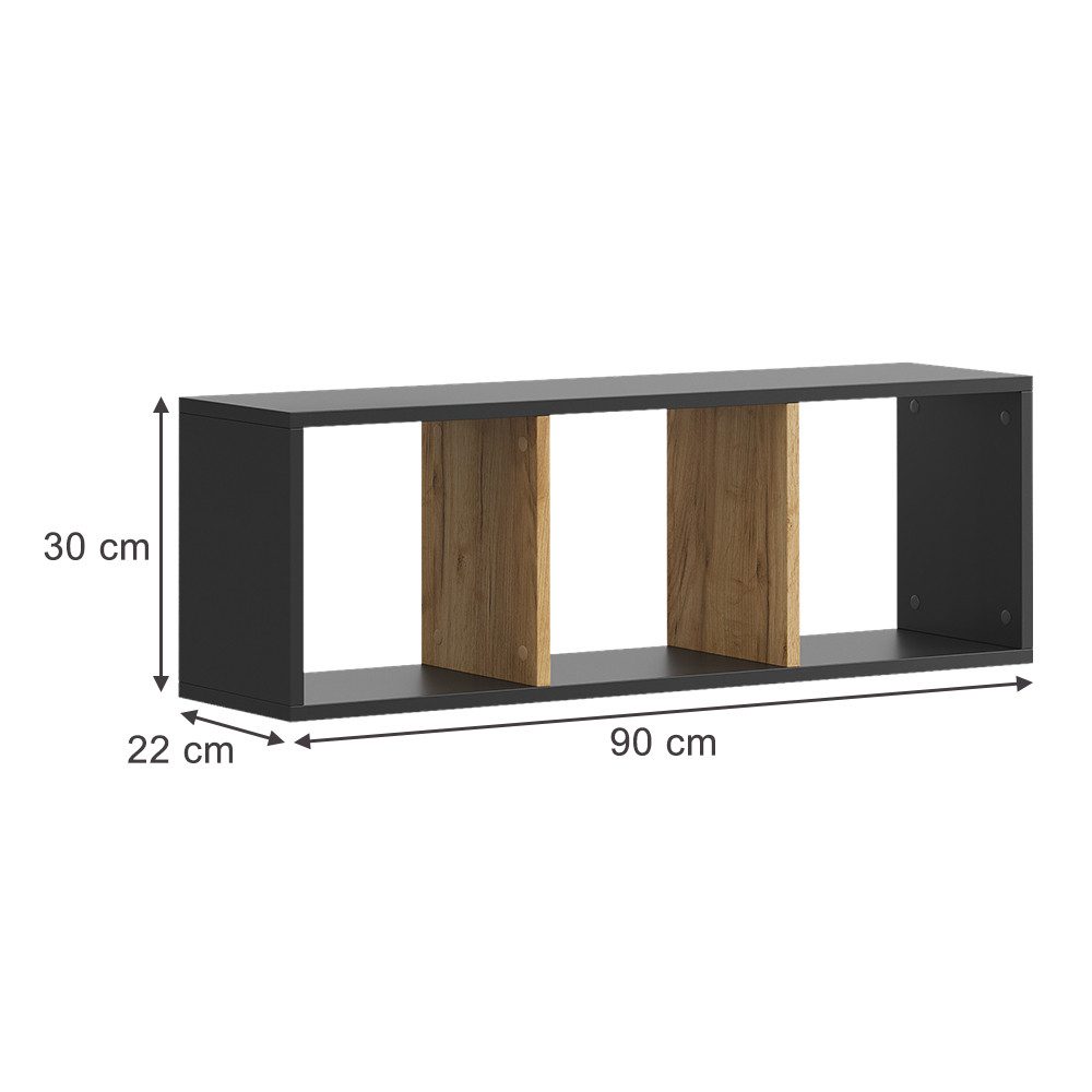 Vicco Bücherregal Tomy, Anthrazit/Goldkraft Eiche, 90 x 30 cm 2er Set günstig online kaufen