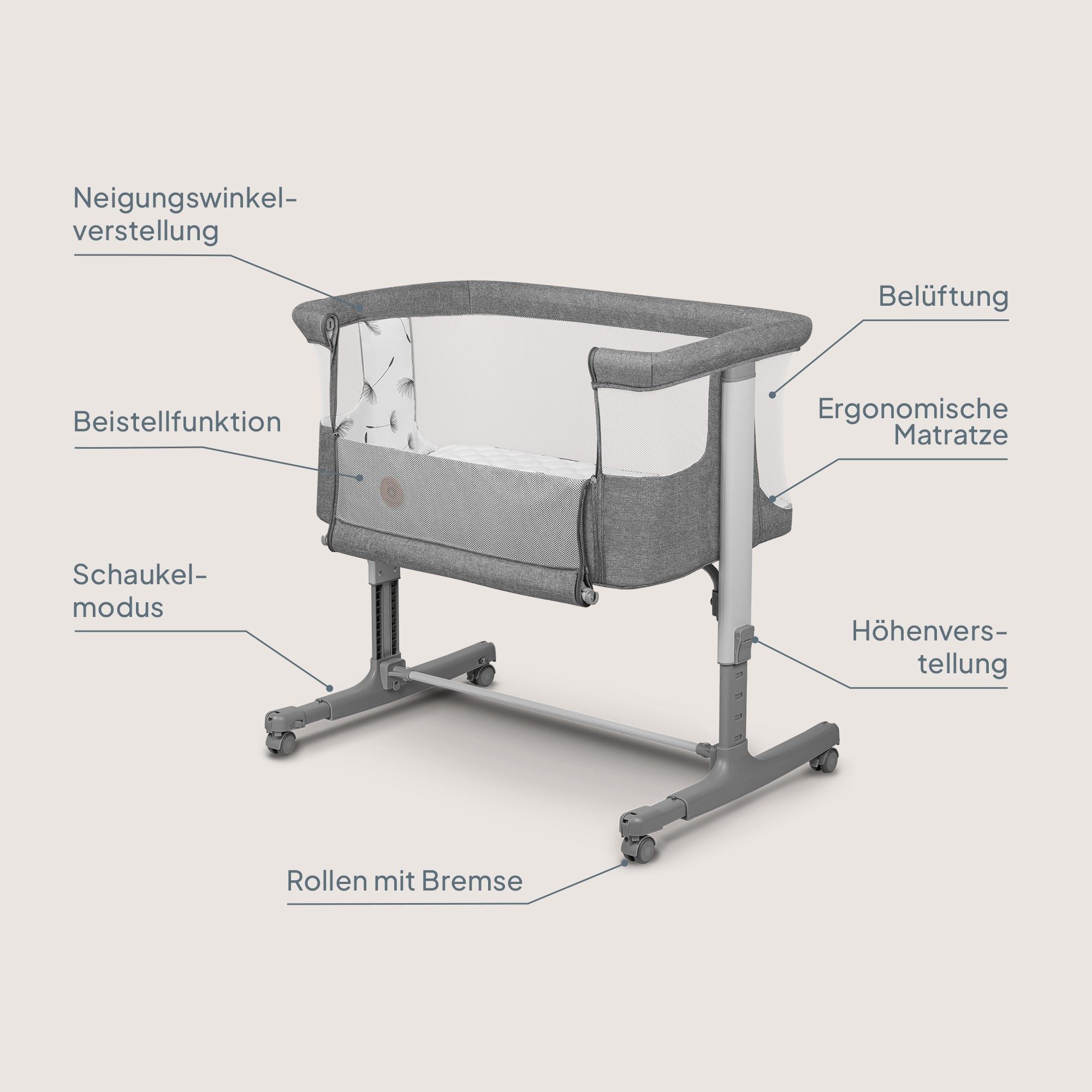 lionelo Baby-Reisebett AURORA, 3-in-1: Beistellbett, Babywiege, freistehendes Babybett