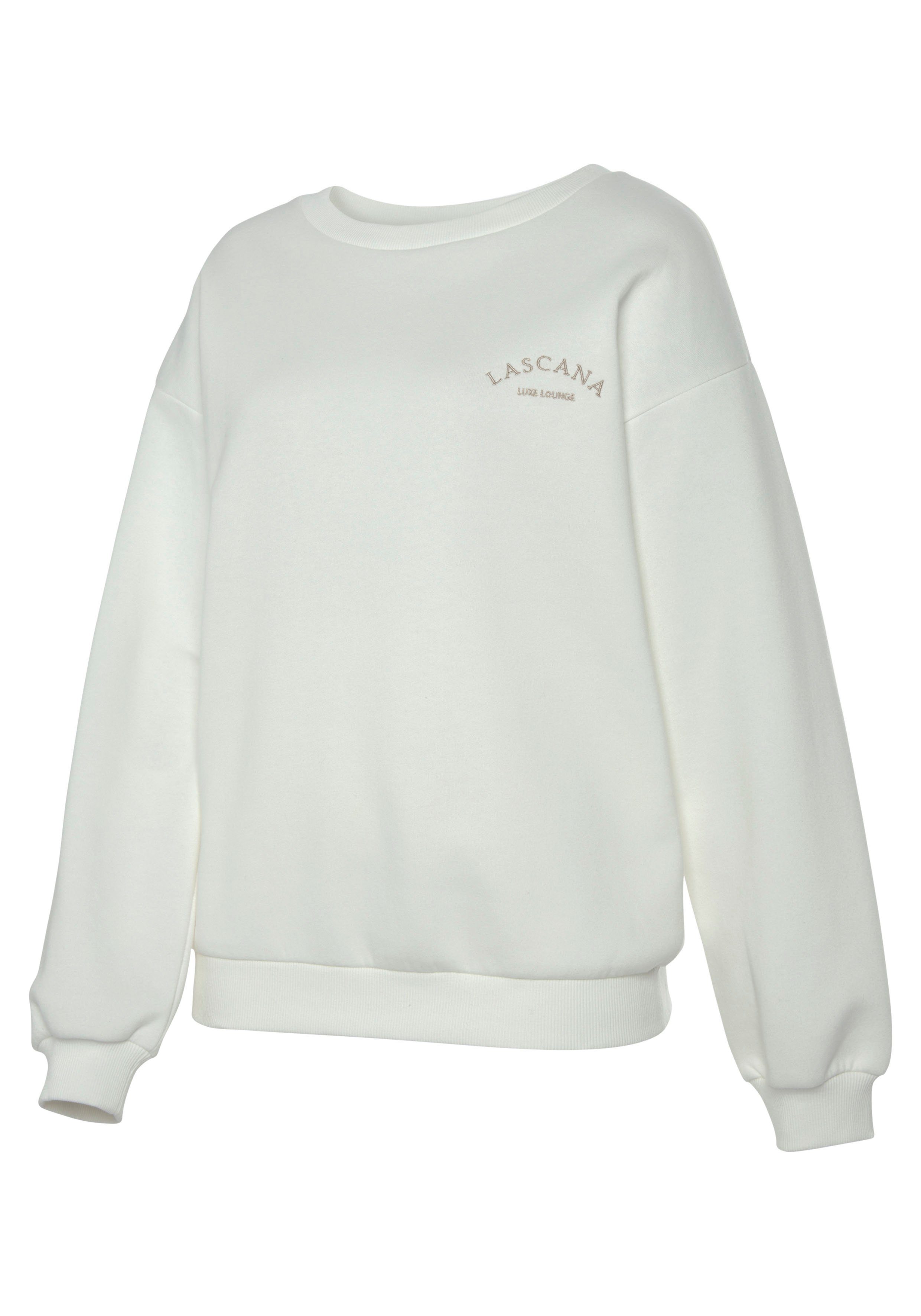 creme -Pullover LASCANA Sweatshirt weiten Ärmeln, Loungeanzug mit Loungewear,