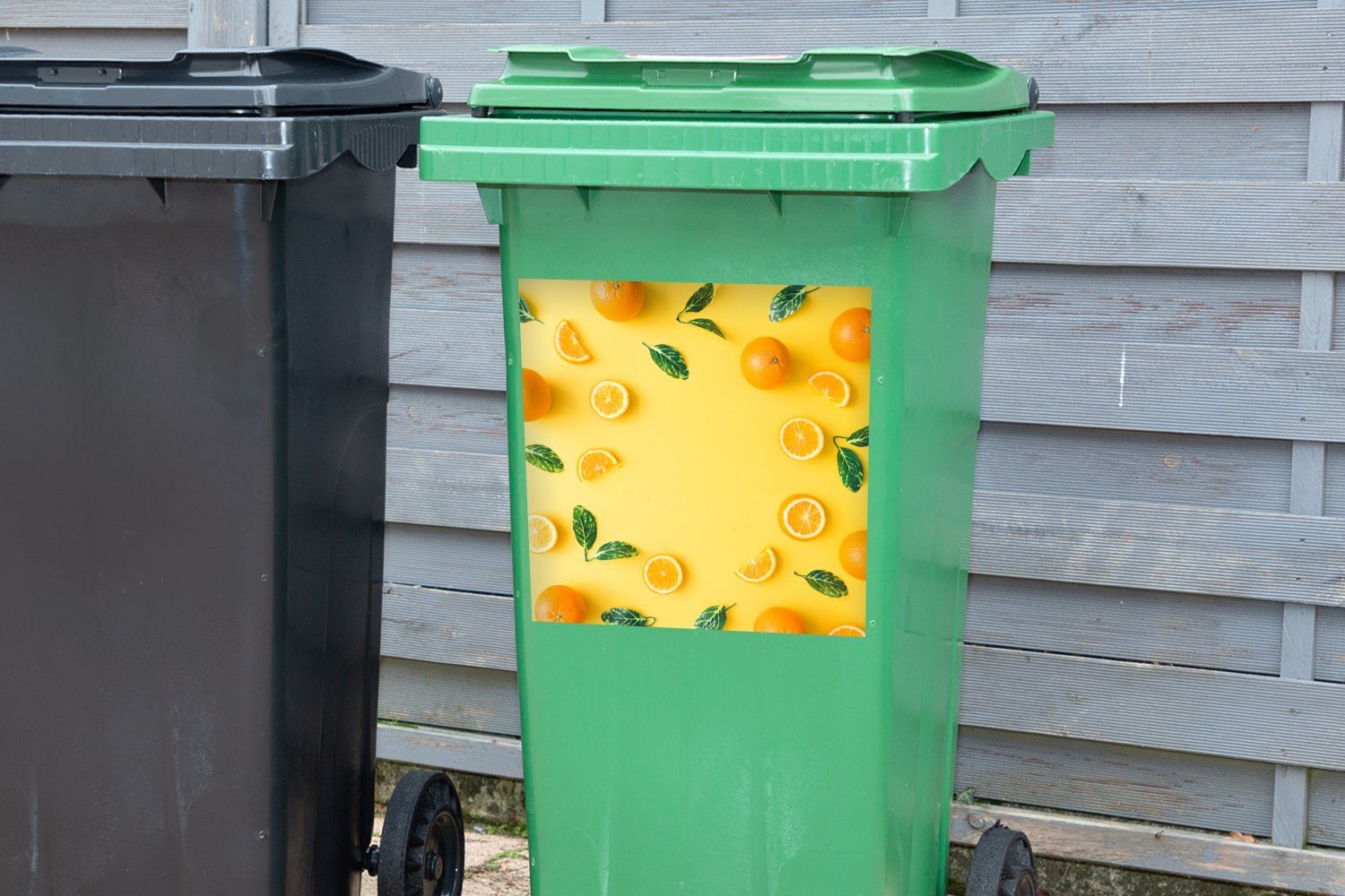 Orange Mülltonne, St), Mülleimer-aufkleber, - Sticker, Obst Wandsticker MuchoWow - Gelb (1 Container, Abfalbehälter