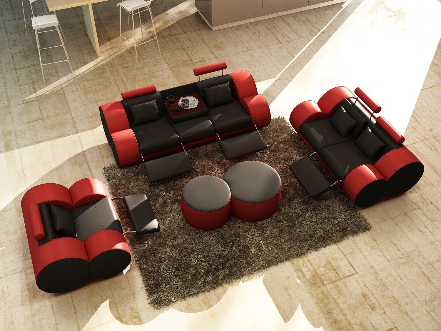 Xlmoebel Polstergarnitur Ledersofa mit Design-Polsterung und hohem Sitzkomfort, (3-tlg., Sofa 3089), Hergestellt in Europa