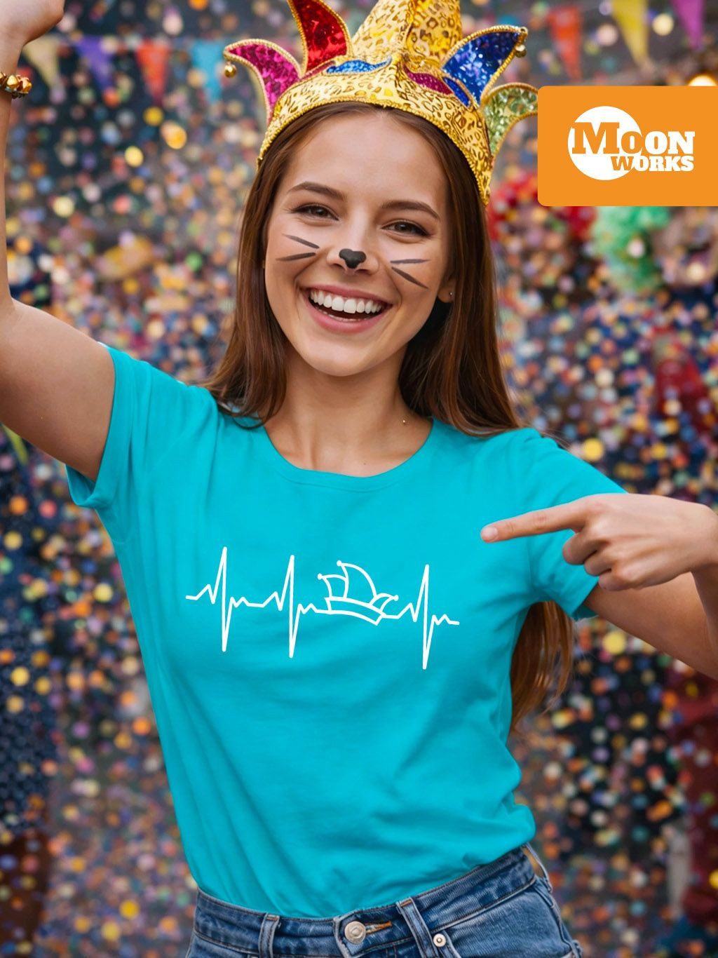 MoonWorks Print-Shirt Damen T-Shirt Fasching Karneval Narrenkappe EKG Verkl günstig online kaufen