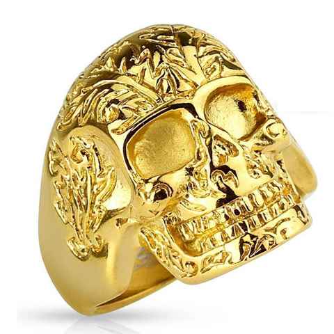 BUNGSA Fingerring Ring Totenkopf massiv Gold aus Edelstahl Herren (Ring, 1-tlg), Damen Herren