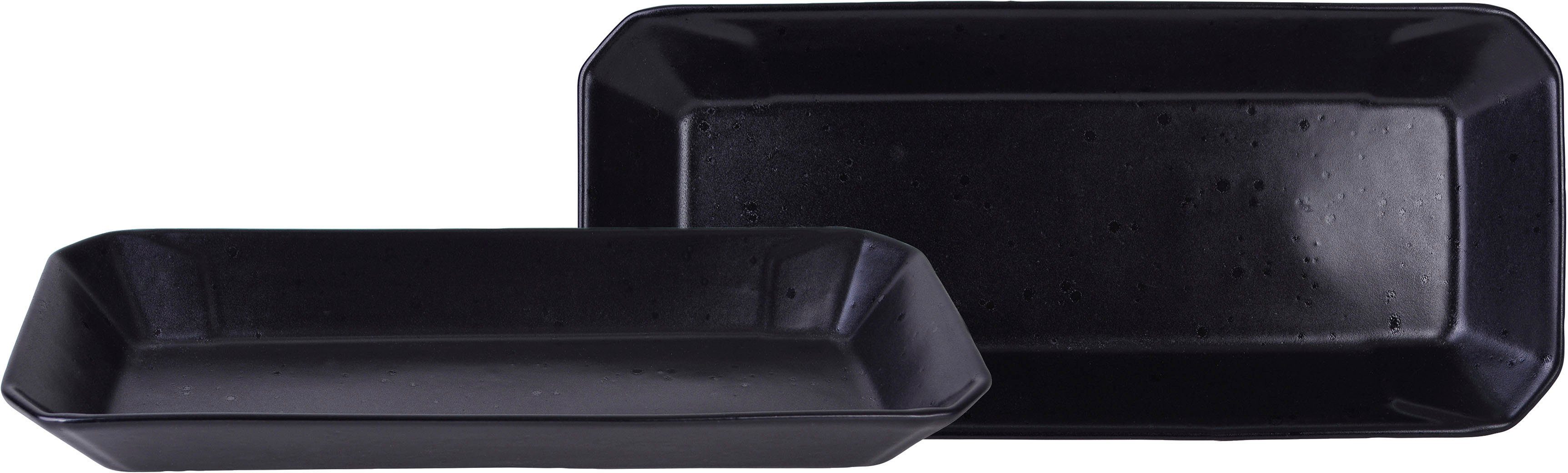 CreaTable Servierschale schwarz Trend, (Set, Food“ Tray Topaktueller „Streat Kebab, Snackschale, Steinzeug, 2-tlg)