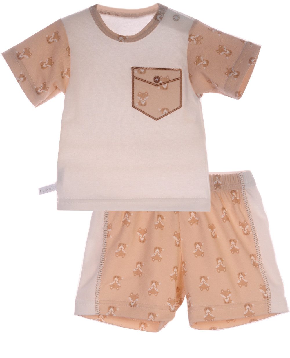 La Bortini T-Shirt & Shorts Baby Anzug Sommer Set T-Shirt und kurze Hose in Beige mit Fuchsen aus reiner Baumwolle, 44 50 56 62 68 74 80 86 92 98