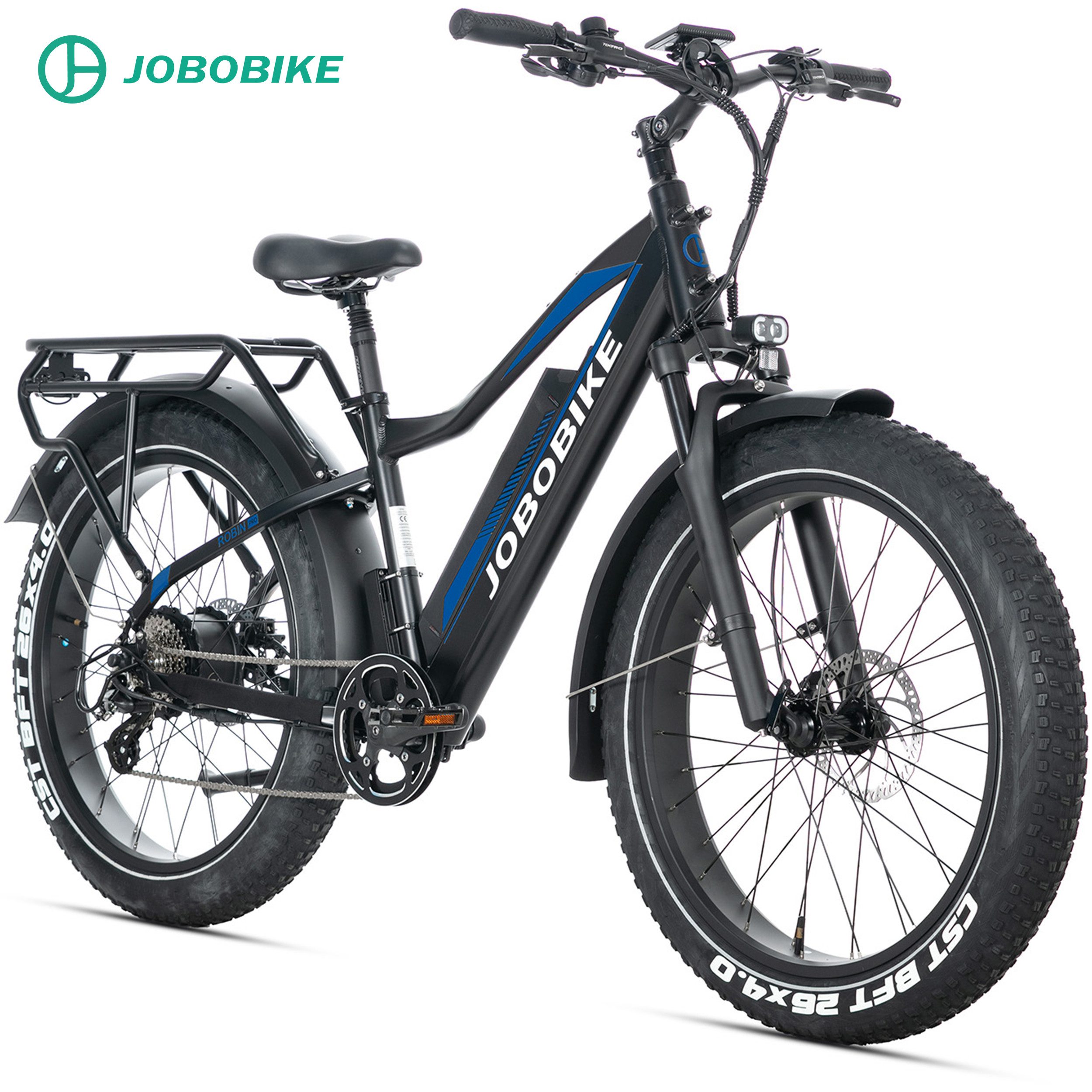 JOBOBIKE E-Bike Mountainbike 26 Zoll, 180km, 80 Nm, 4'' breite Offroad-Reifen, für Damen und Herren, 8 Gang Shimano, Kettenschaltung, Heckmotor, 960 Wh, Federgabel, Gefederte Sattelstütze, Robin Pro, Elektrofahrrad