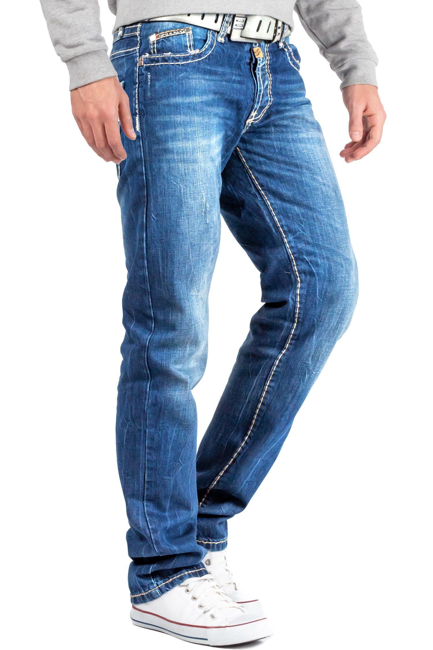 Cipo & Baxx Regular-fit-Jeans Hose BA-C0688 (1-tlg) mit dicken Nähten und Verzierungen