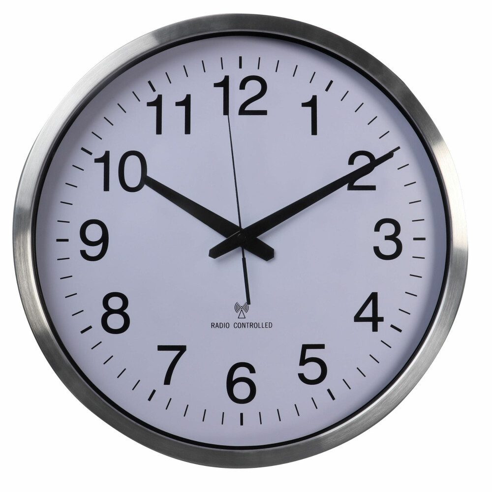 Wanduhr Perel Funkwanduhr, DCF77, rund, analog, 50 cm, Aluminium, Silber