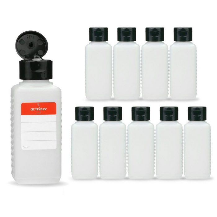 OCTOPUS Kanister 10 Plastikflaschen 100 ml eckig aus HDPE natur G25 Klappscharnierve (10 St)