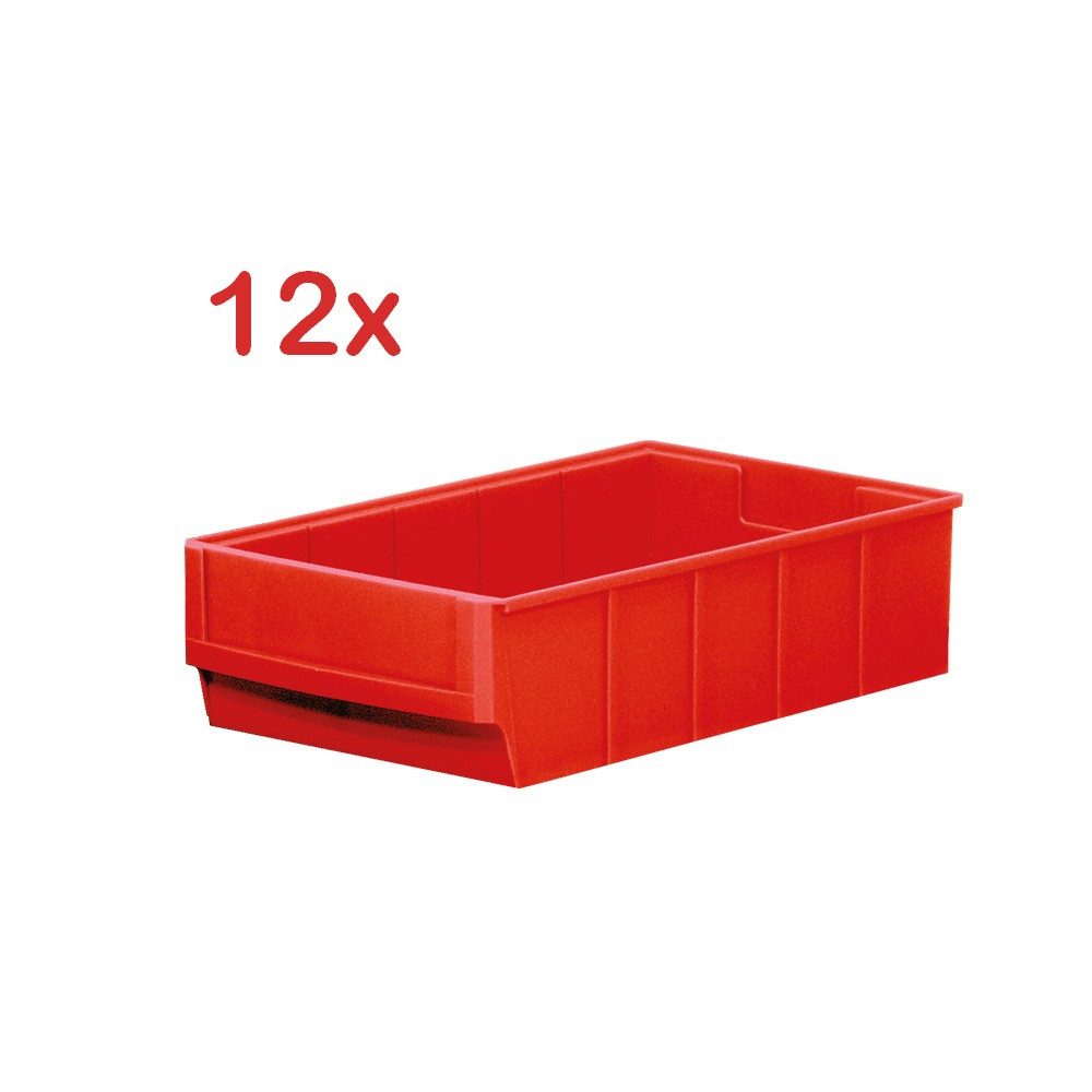 BRB-Lagertechnik Stapelbox 12x Regalkasten "Profi", LxBxH 300x183x81 mm, Stabile Griffmulde, kräftiger Stapelrand, großes Etikettenfeld