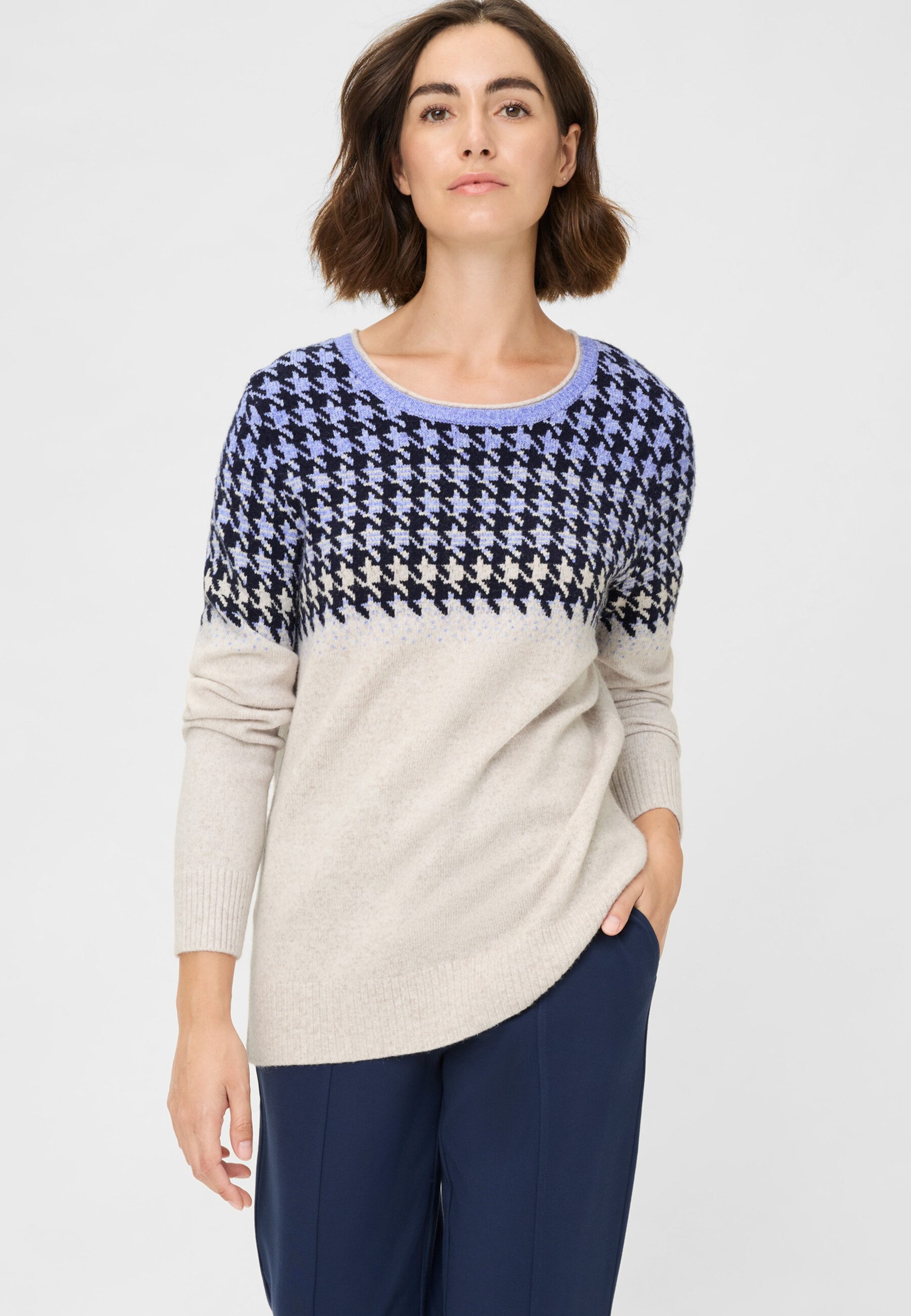 Olsen Strickpullover Pullover mit Hahnentrittmuster