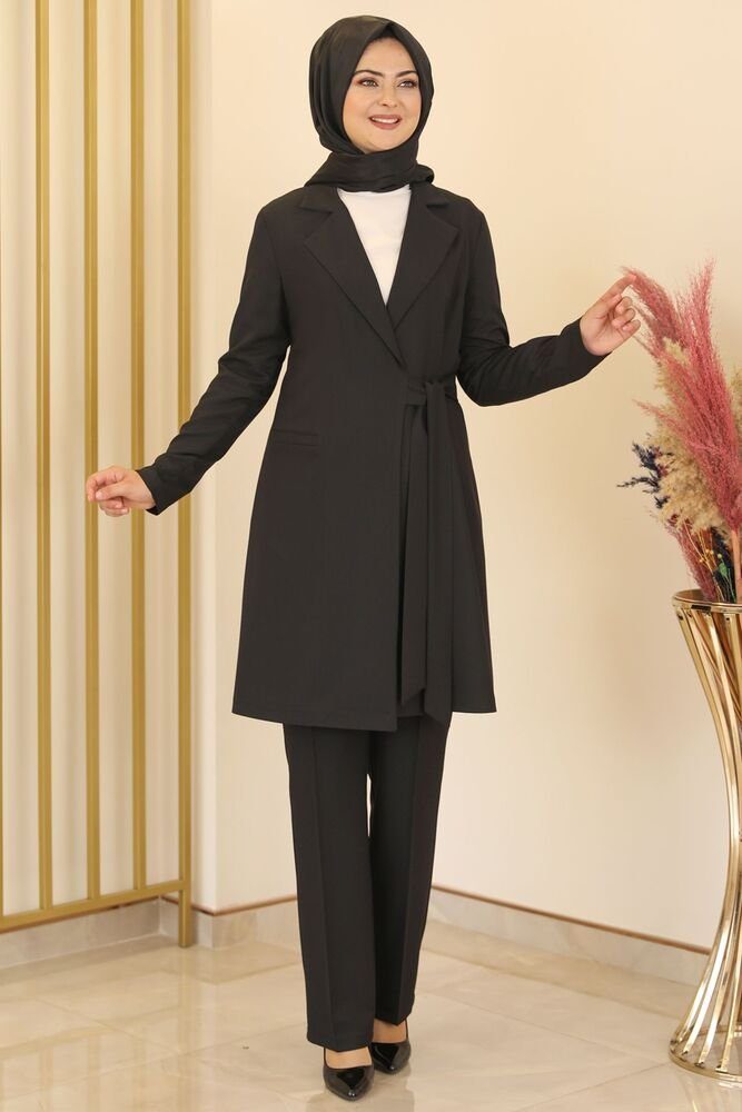 Modavitrini Anzug Damen Anzug Zweiteiler Tunika Anzug Hijab Dress Modest Fashion (2teilig, Anzug Set) Schwarz