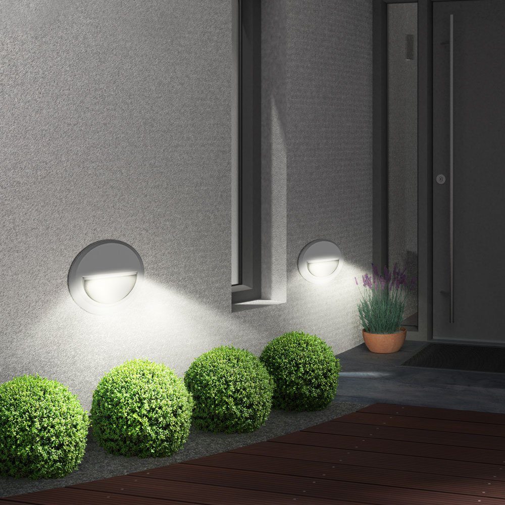 etc-shop LED Einbaustrahler, LED-Leuchtmittel fest verbaut, Neutralweiß, 2x  LED Wand Außen Leuchten Stufen Strahler Veranda Garten Lampen rund