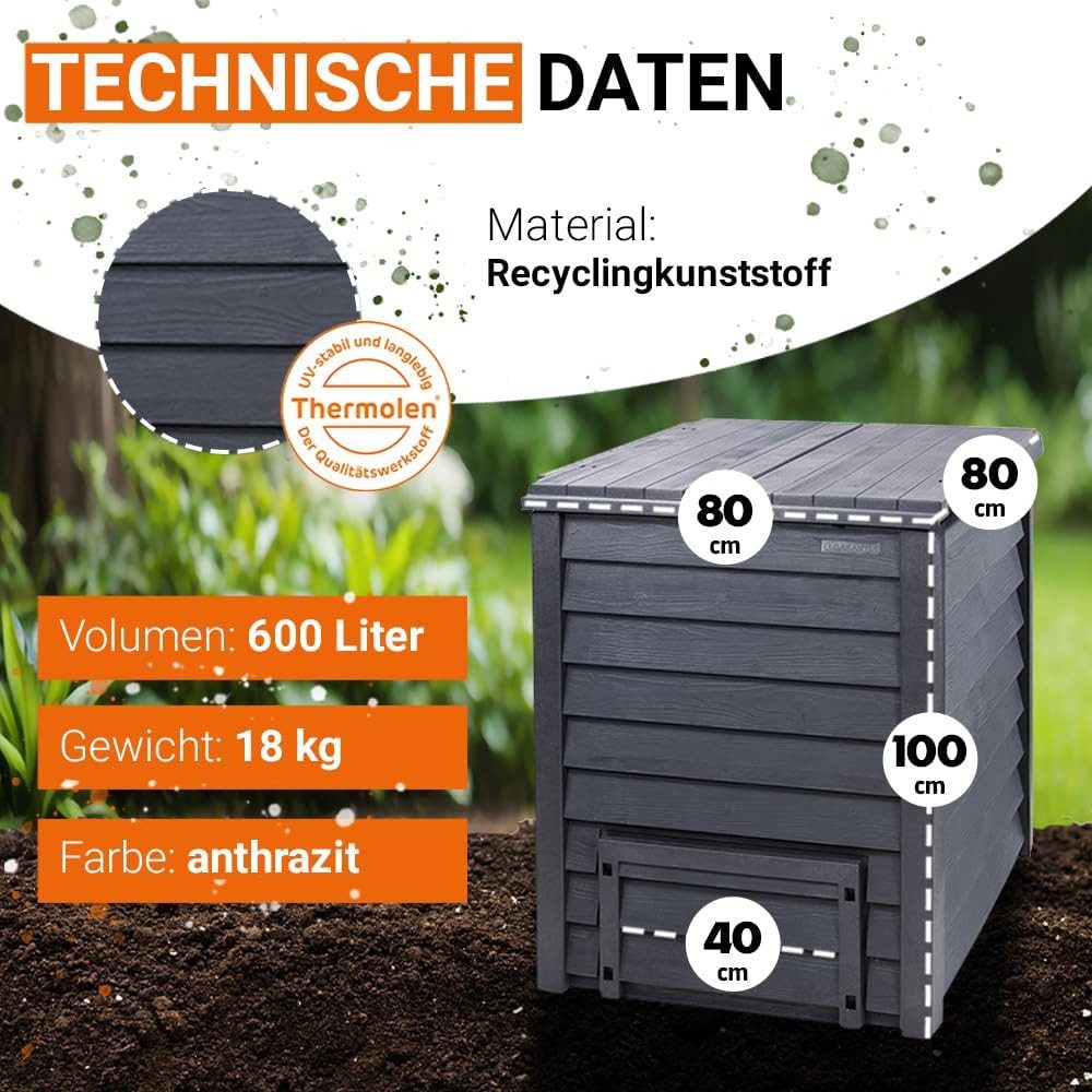 GARANTIA Komposter, (1 St), GARANTIA Thermo-Wood Komposter 600 Liter inkl. Bodengitter anthrazit-b