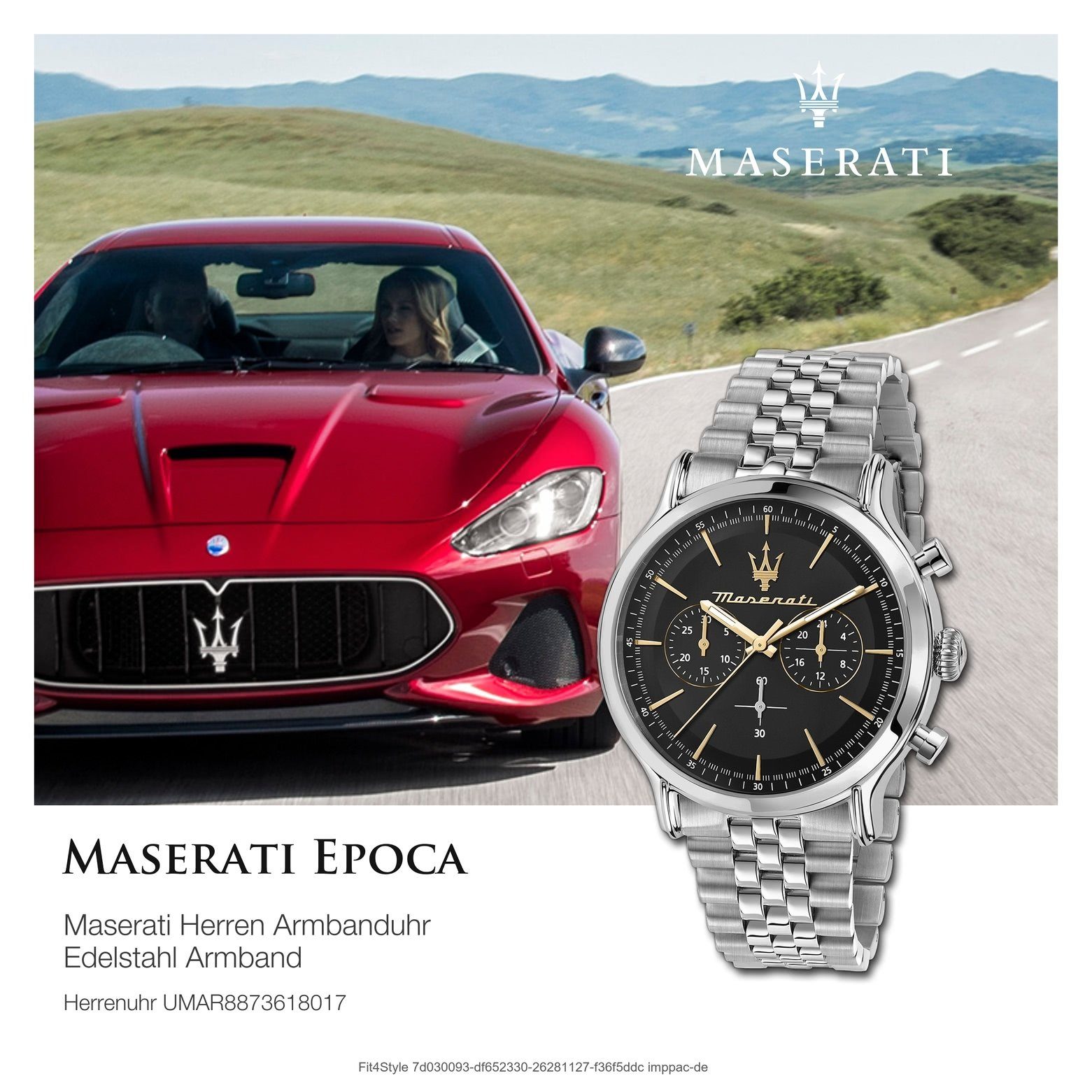MASERATI Quarzuhr Maserati Herren Uhr Chronograph, (Chronograph), Herrenuhr rund, groß (ca. 42mm) Edelstahlarmband, Made-In Italy
