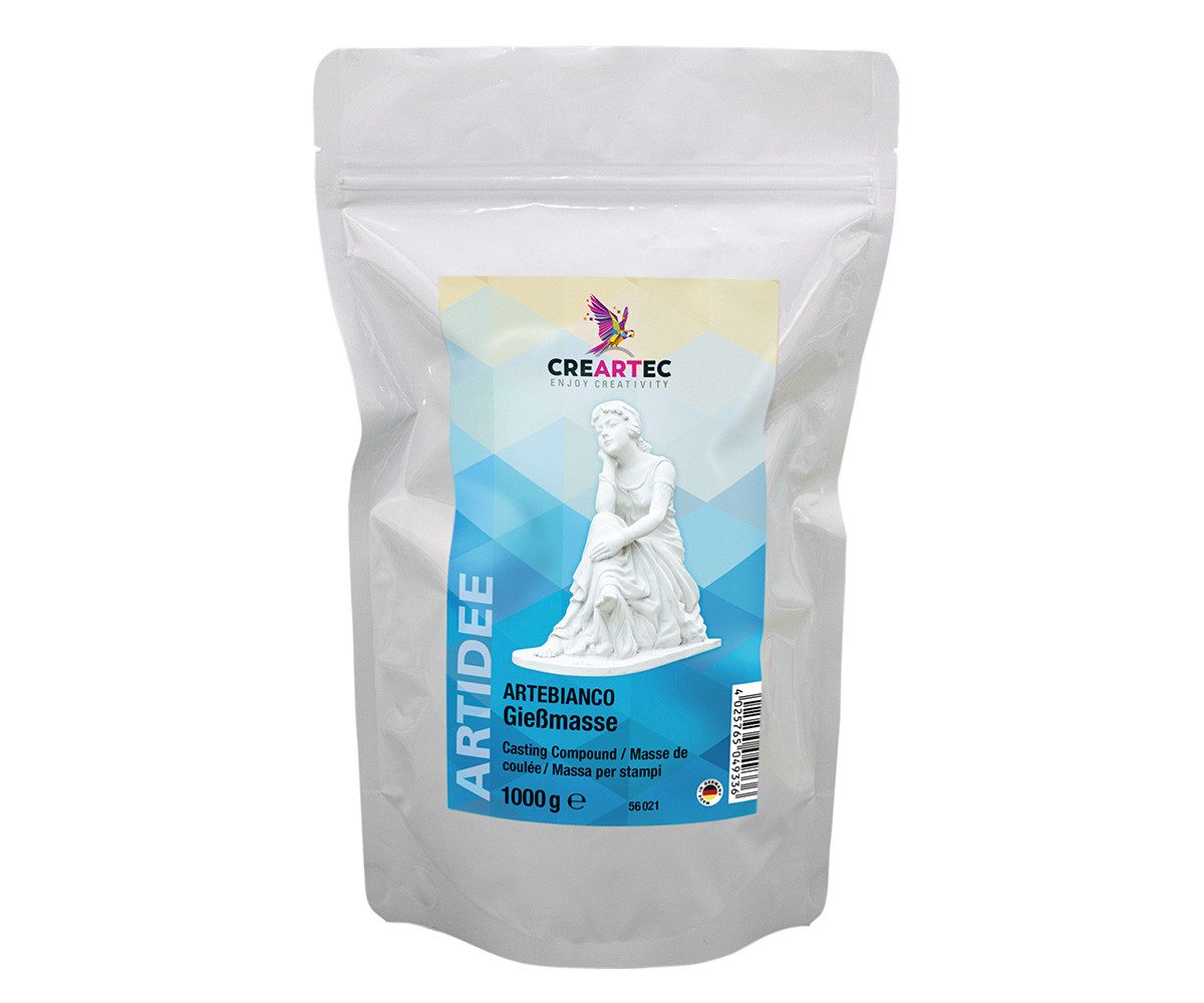 CREARTEC Modelliermasse Artebianco Gießmasse - 1000g - Reinweiß und Mineralisch, zum Erschaffen von Kunstwerken aus Carrara-Marmor - Made in Germany