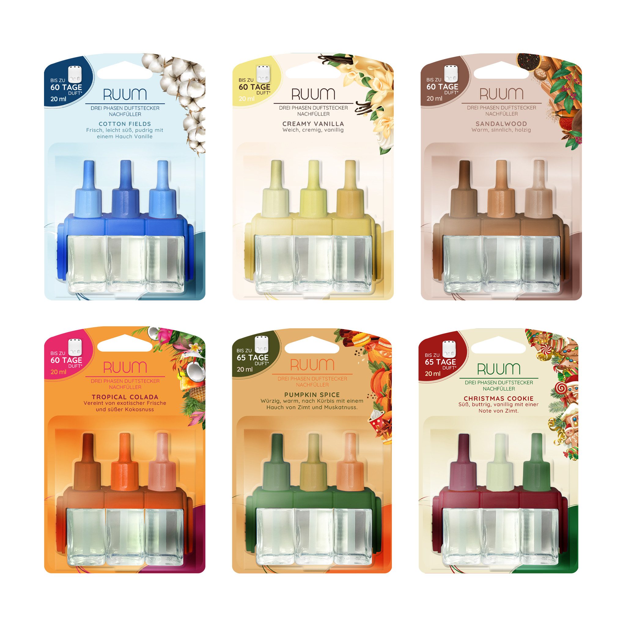 RUUM Raumduft-Nachfüllflasche Nachfüllflakons (6er Pack) Mix 3Volution Duftstecker, 20ml (6-St)