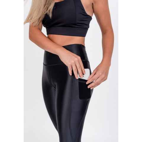 ESMINA Leggings Elegant shine - Schwarz Glanz, 2 Handytaschen, Shapingeffekt, High Waist, Sporthose