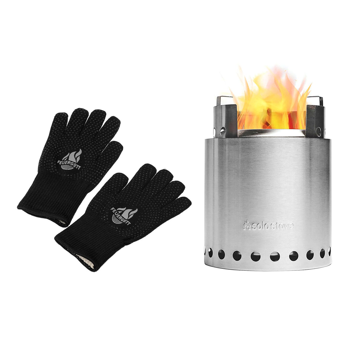 Feuergott Holzkohlegrill FEUERGOTT Grillhandschuhe & Solo Stove Campfire Campingkocher
