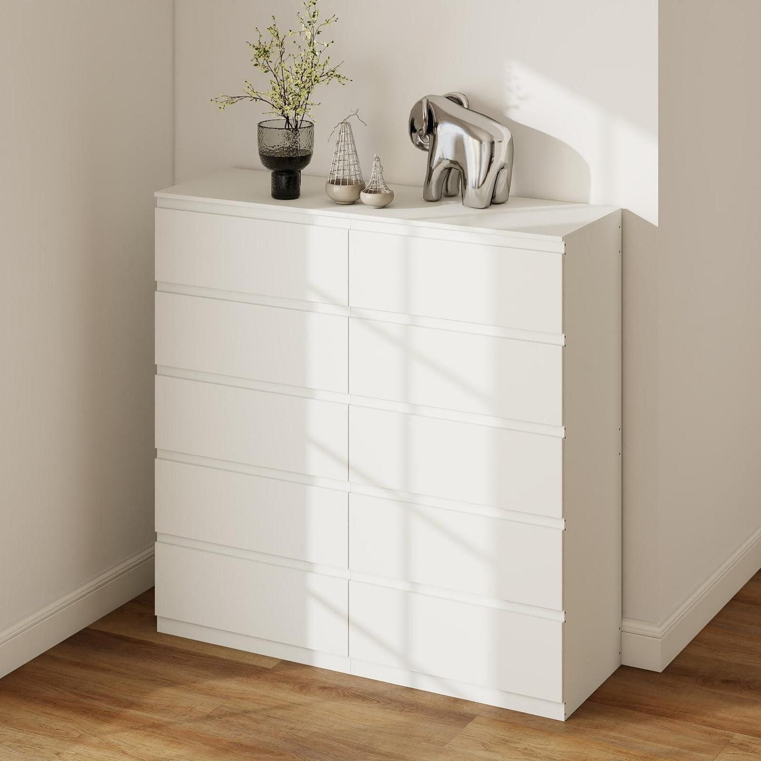 LuxusKollektion Kommode Kommode 120 cm 40 cm tief Sideboard weiß matt 5 Schubladen 2set Weiß (2 St)