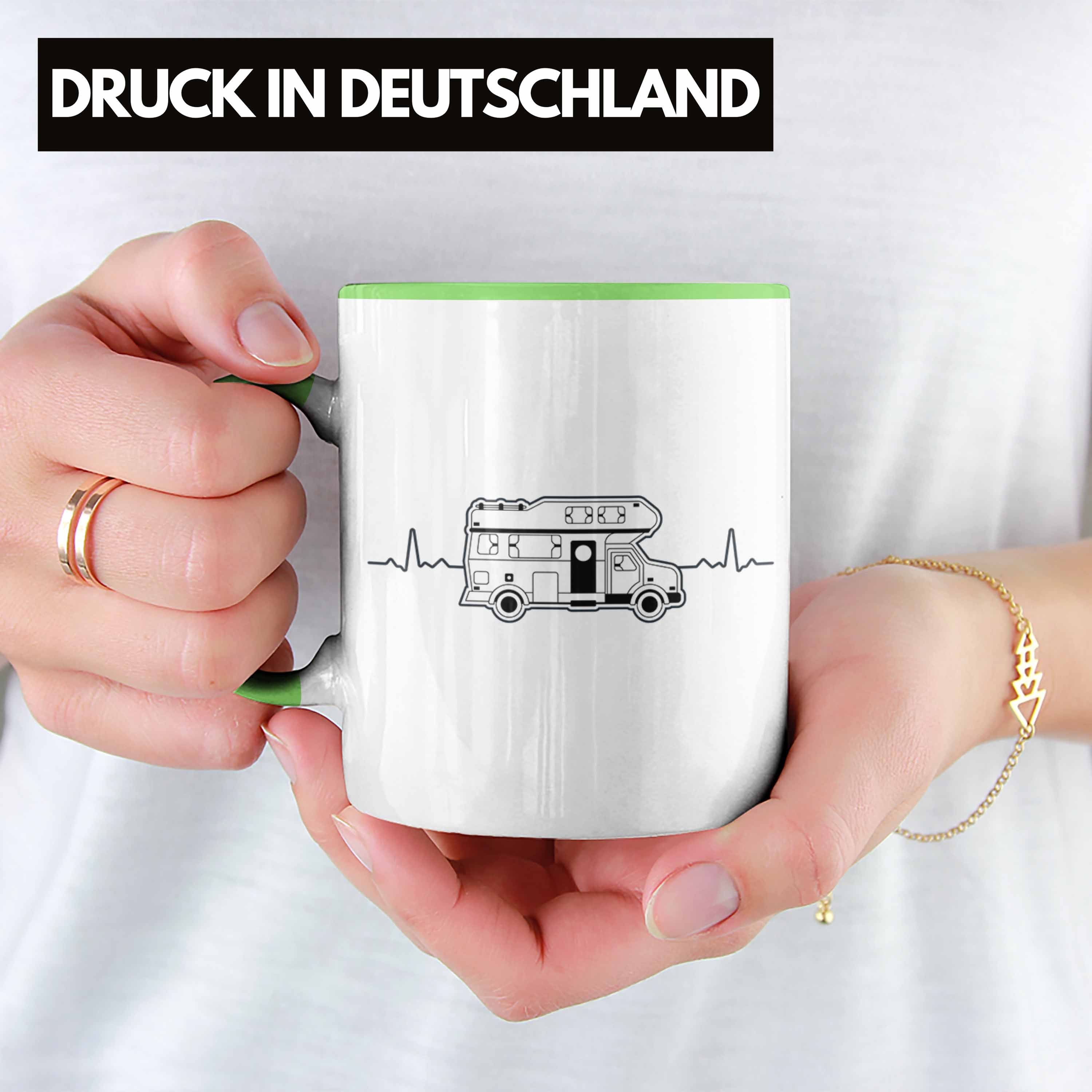 Geschenke Wohnmobil Rentner - Trendation Tasse Herzschlag Trendation Geschenkidee Campingwagen Zubehör Grün Wohnwagen Tasse Männer für Opa Camping Oma Camper Lustig