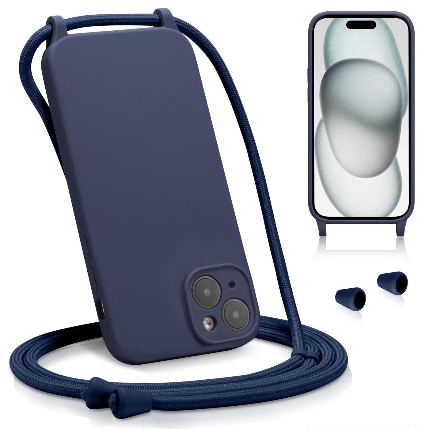 CoolGadget Handyhülle Premium Handyhülle mit verstellbarer Handykette für iPhone 15 Plus, Hülle zum Umhängen Kette inkl. 2x Displayschutzfolie aus Glas