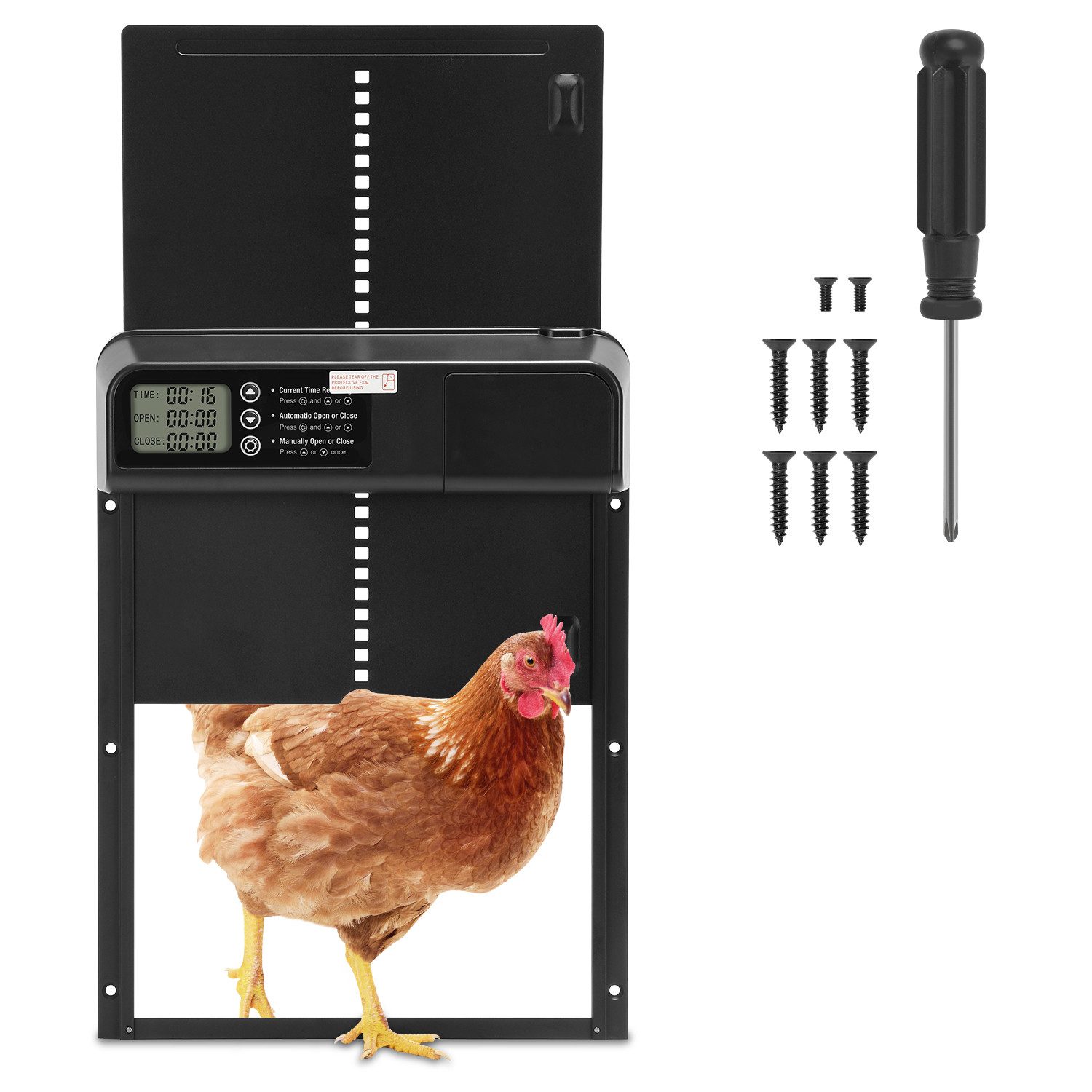Clanmacy Hühnerstall Automatische Hühnerstalltür mit Zeit- und Handmodus, LCD-Display, IPX4