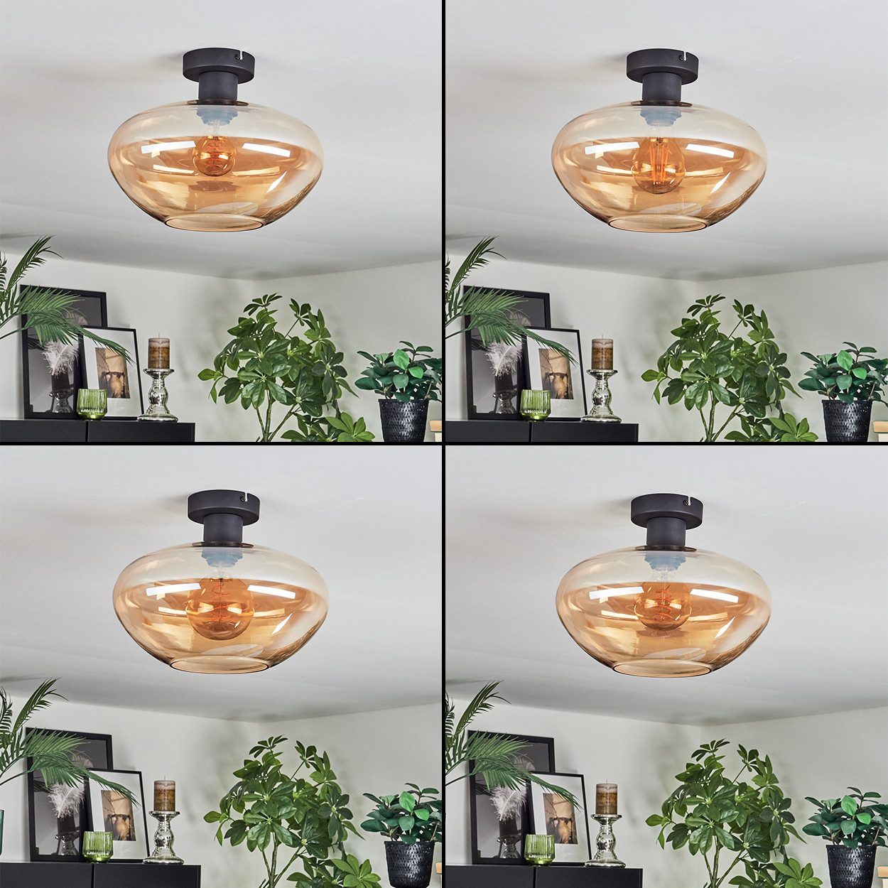 hofstein Deckenleuchte Deckenlampe aus Metall/Glas in Schwarz/Bernsteinfarb günstig online kaufen