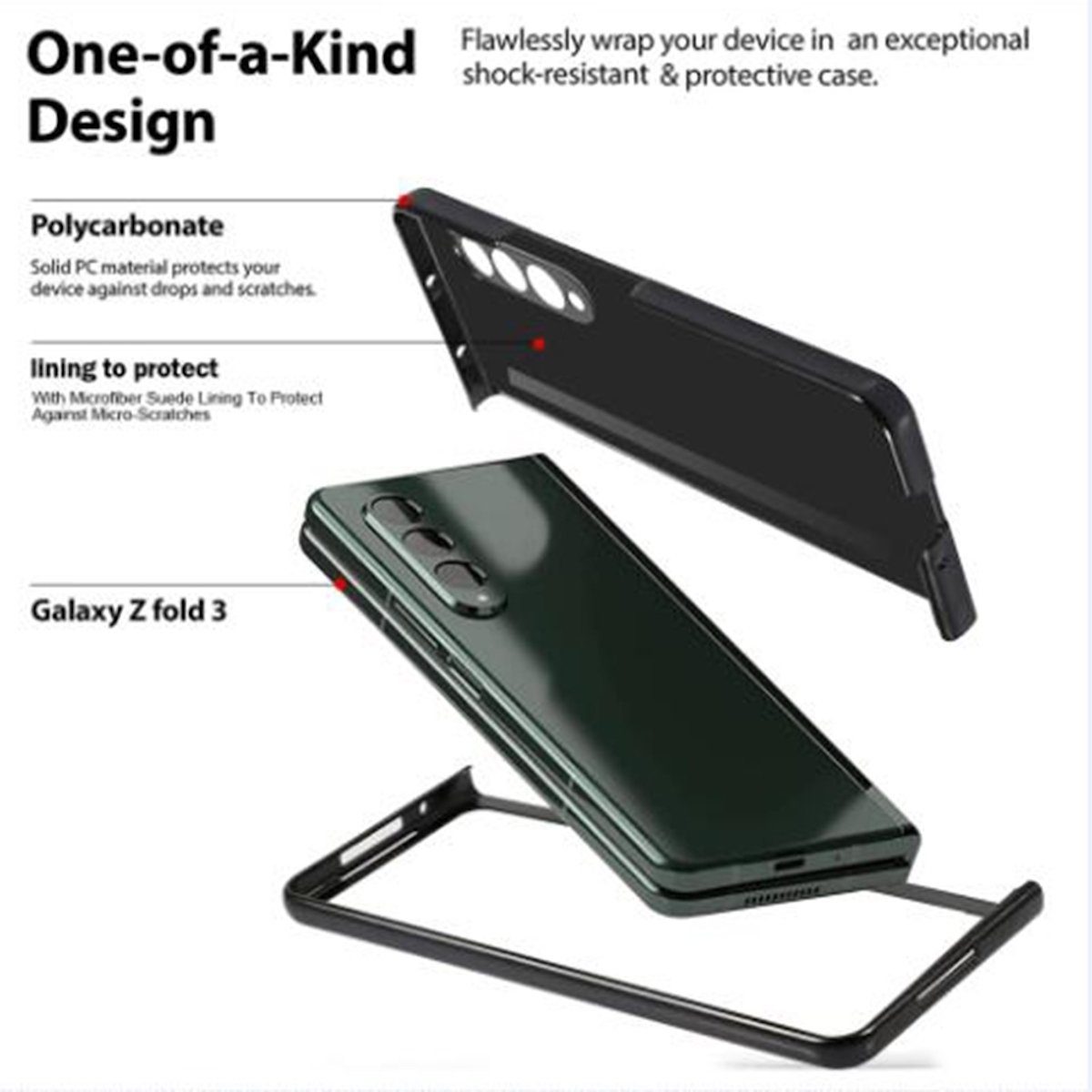Wigento Handyhülle Für Samsung Galaxy Z Fold4 5G Carbon Kunststoff Handy Tasche Hülle Etuis Schwarz