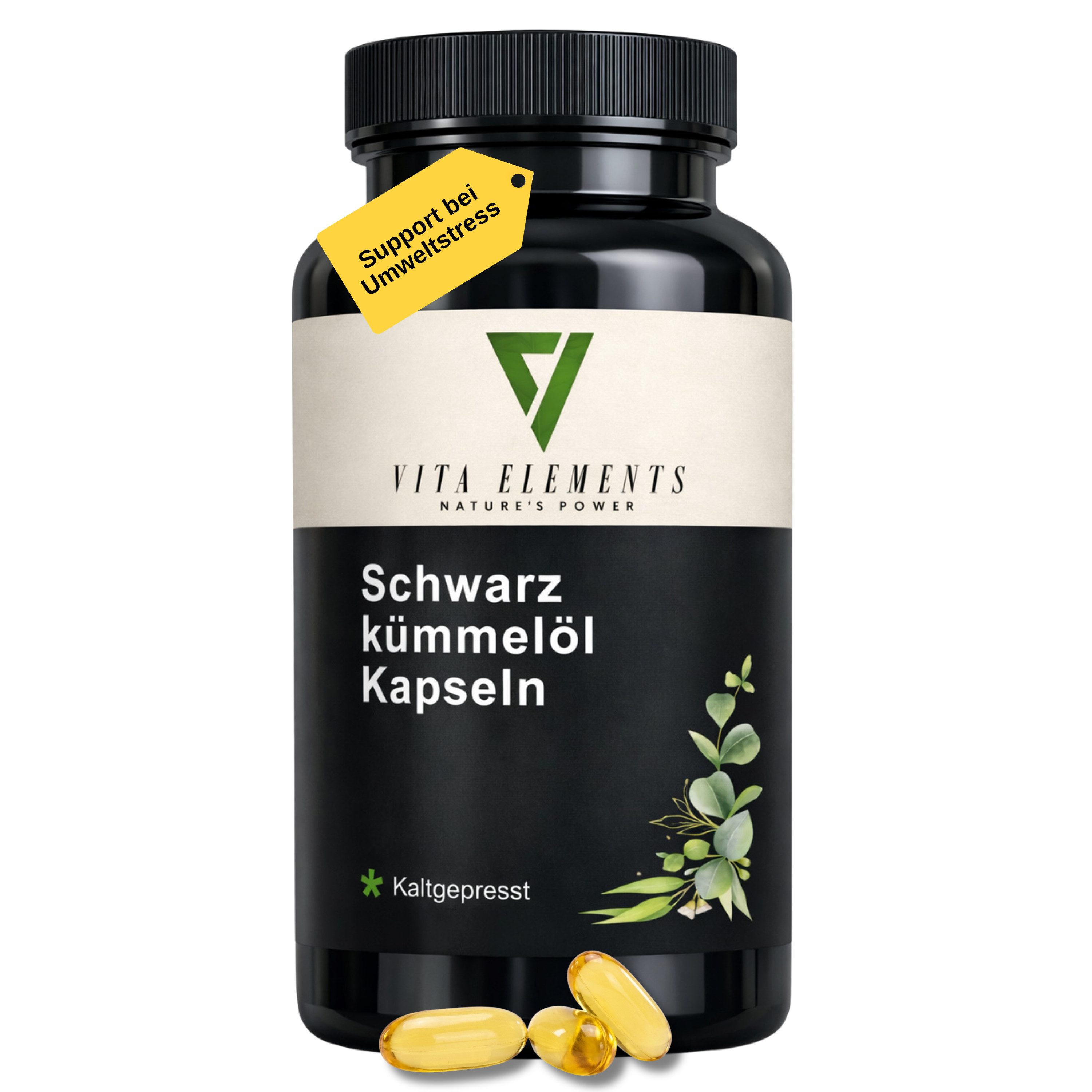 Vita Elements Schwarzkümmelöl Kapseln, 400 St., Öl aus original Nigella Sativa Kaltgepresst Laborgeprüft