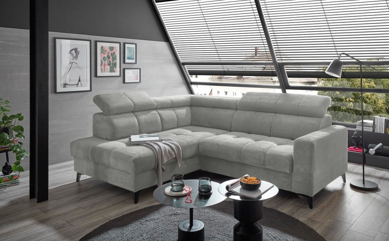 ED EXCITING DESIGN Ecksofa Bavaro, mit elektrischer Sitztiefenverstellung, Kopflehnen,USB-Anschlüsse