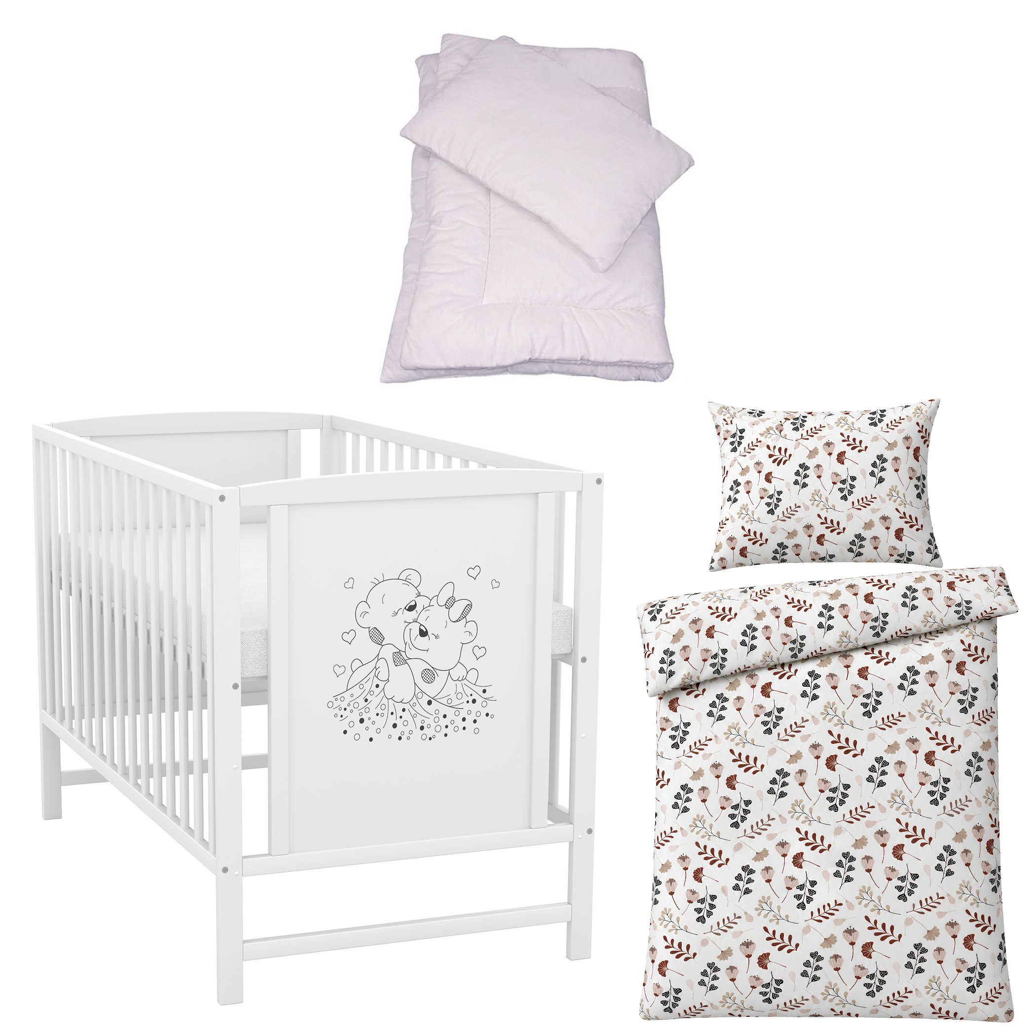 Baby-Delux Komplettbett Babybett Mia Komplettset, 7-tlg., Kinderbett 60x120 cm weiß, Bettset verschiedene Designs