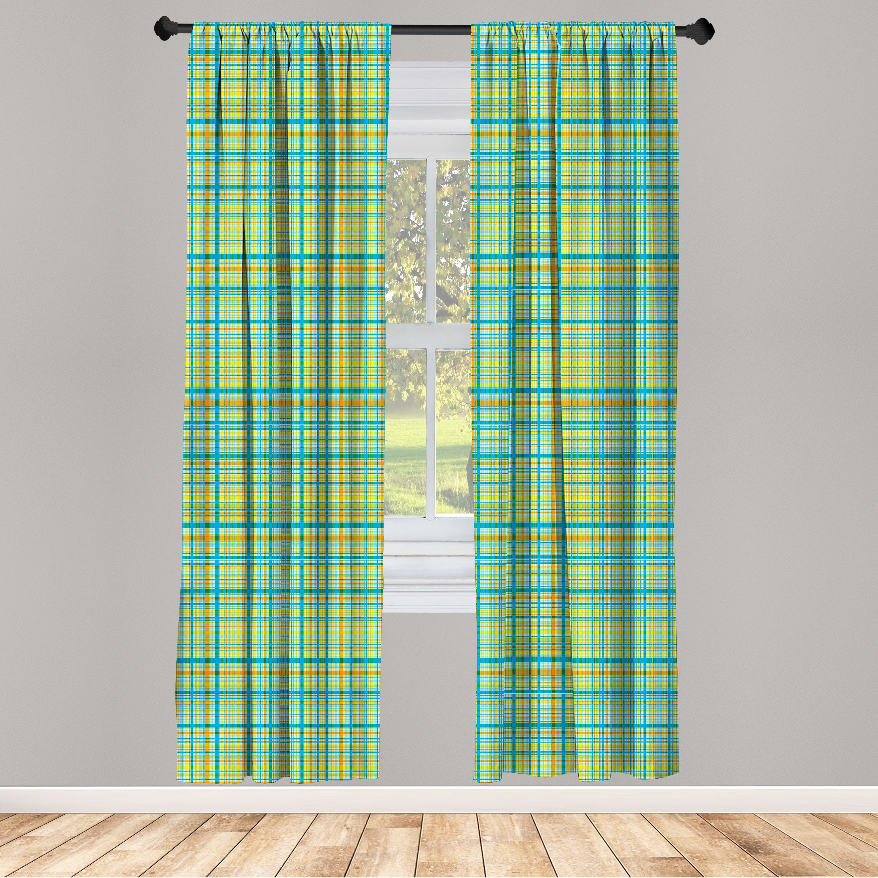 Gardine Vorhang für Wohnzimmer Schlafzimmer Dekor, Abakuhaus, Microfaser, Plaid Traditionelle schottische-Layout | Fertiggardinen