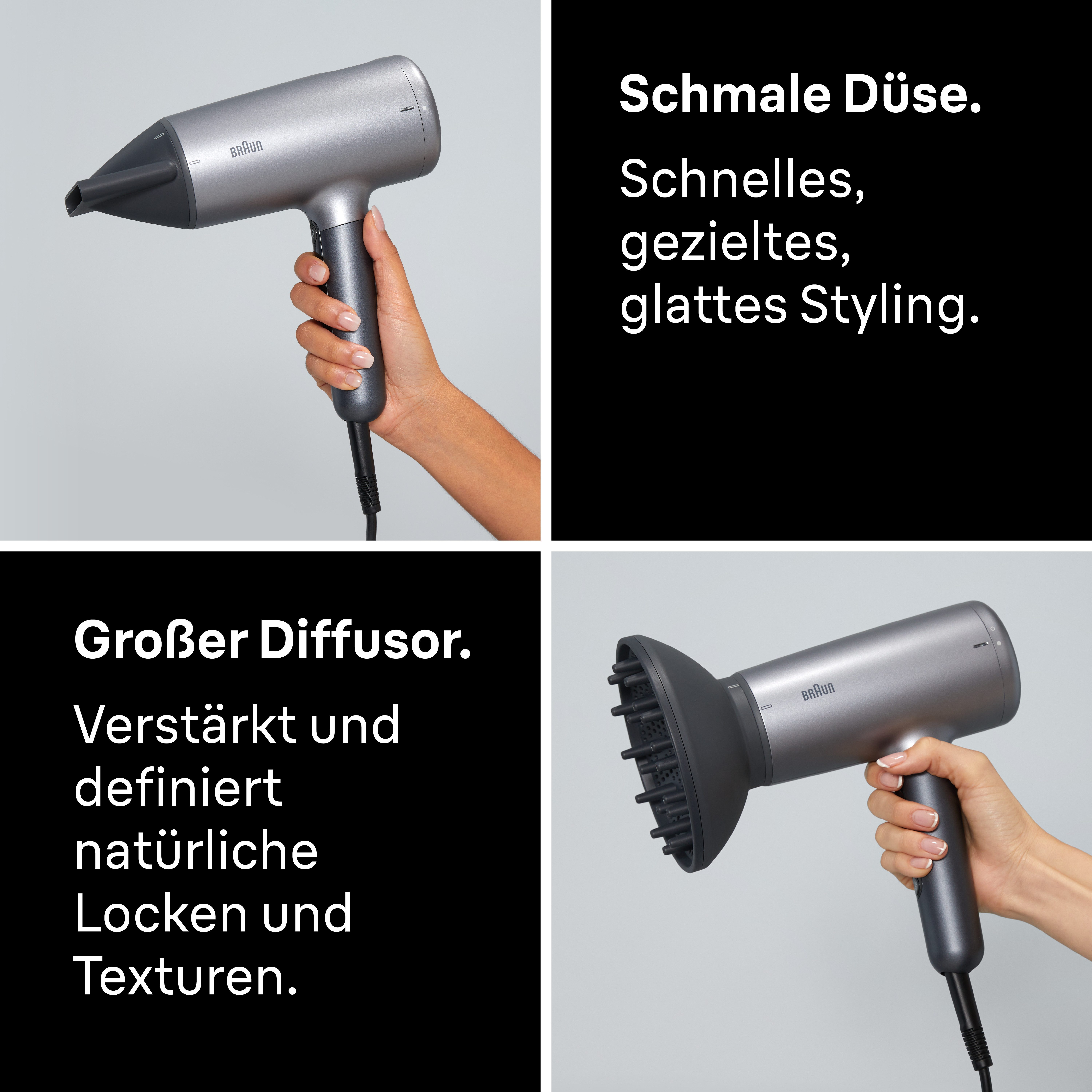 Braun Haartrockner Haartrockner HD4.3 mit 3 Aufsätzen inkl. Diffusor, BRHD435E, 2200 W, 2200W, Föhn mit Ionen-Technologie, NTC-Technologie gegen Hitzeschäden