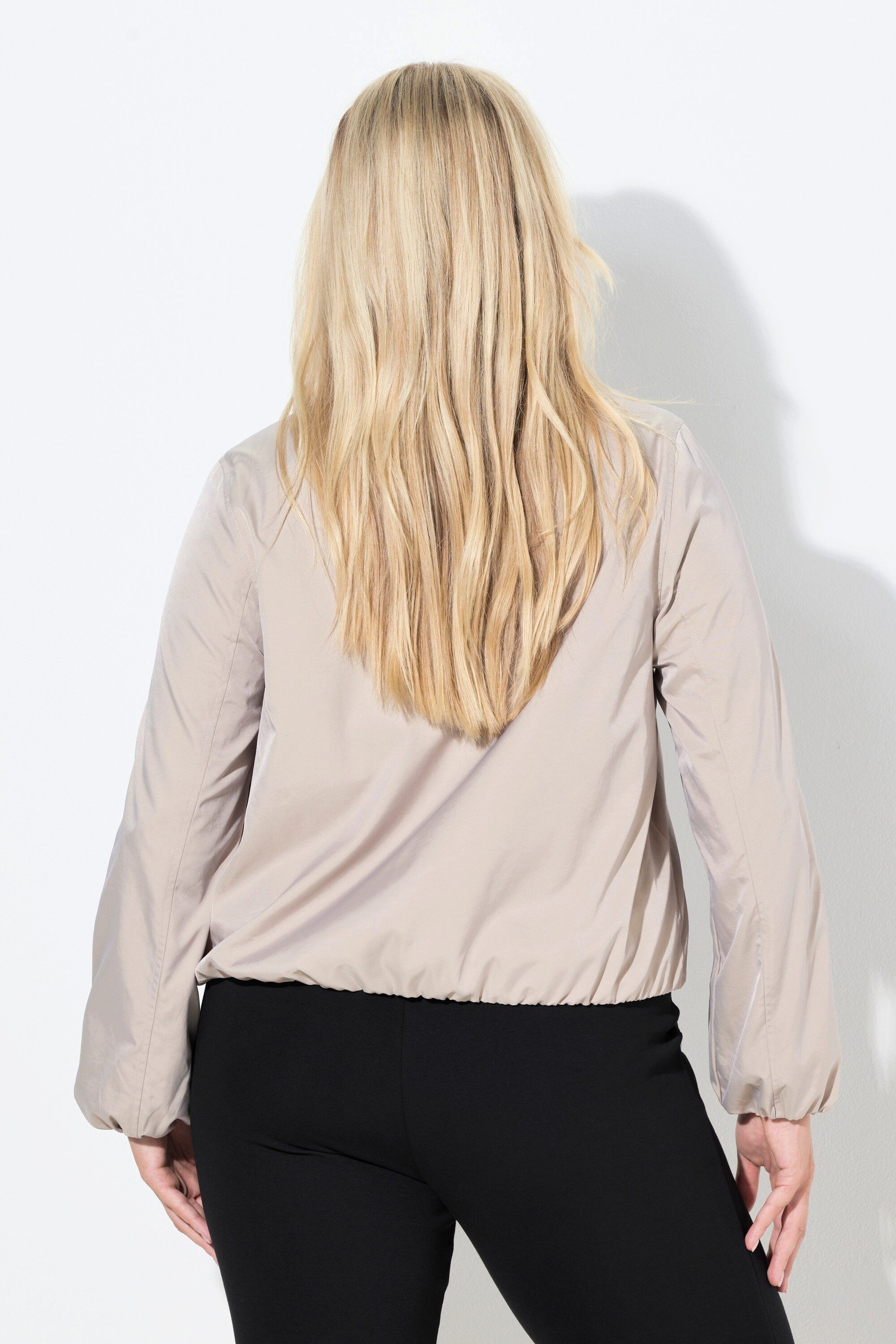 Ulla Popken Kurzjacke Satin-Blouson elastischer Saum Stehkragen