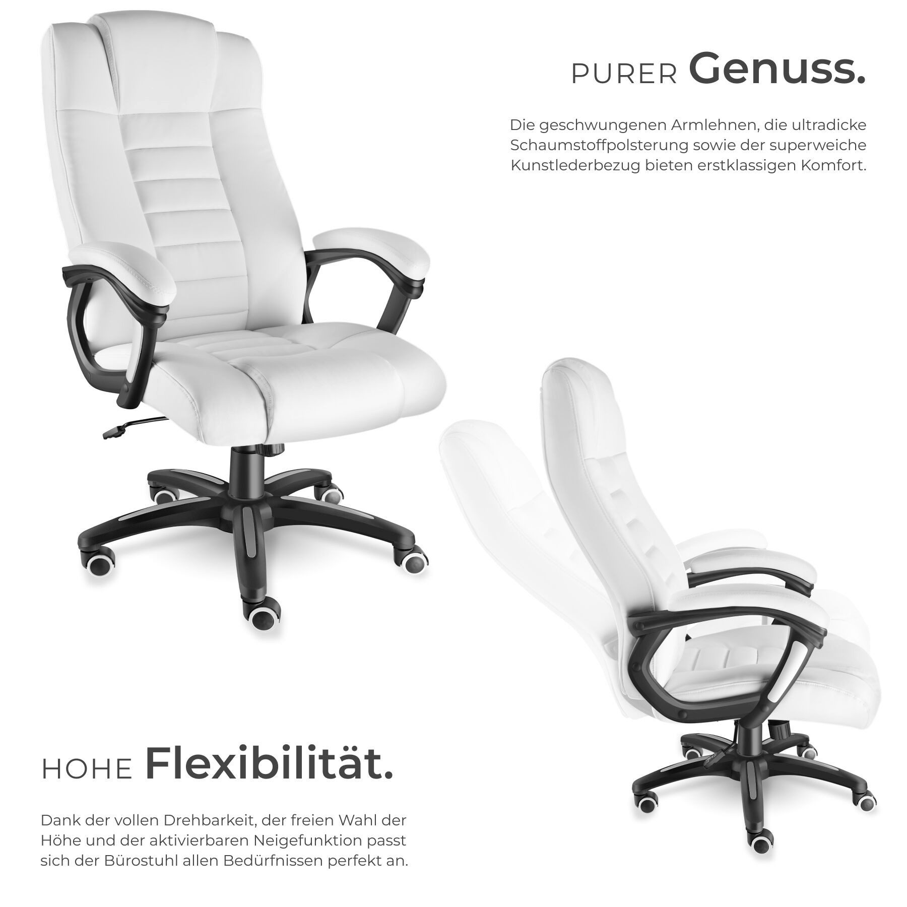 tectake Chefsessel Bürostuhl (Set, 1 St), Verstärkt gepolsterte Nackenkopfstütze