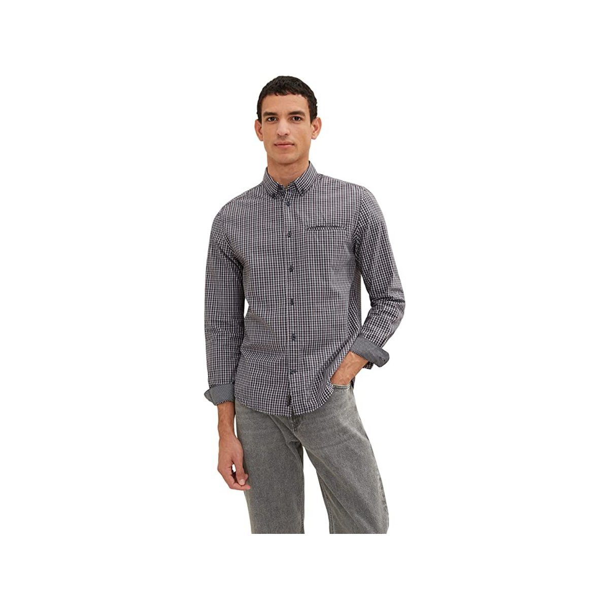 TOM TAILOR small textil T-Shirt Men blue grau TAILOR (1-tlg) passform grey check Plus TOM