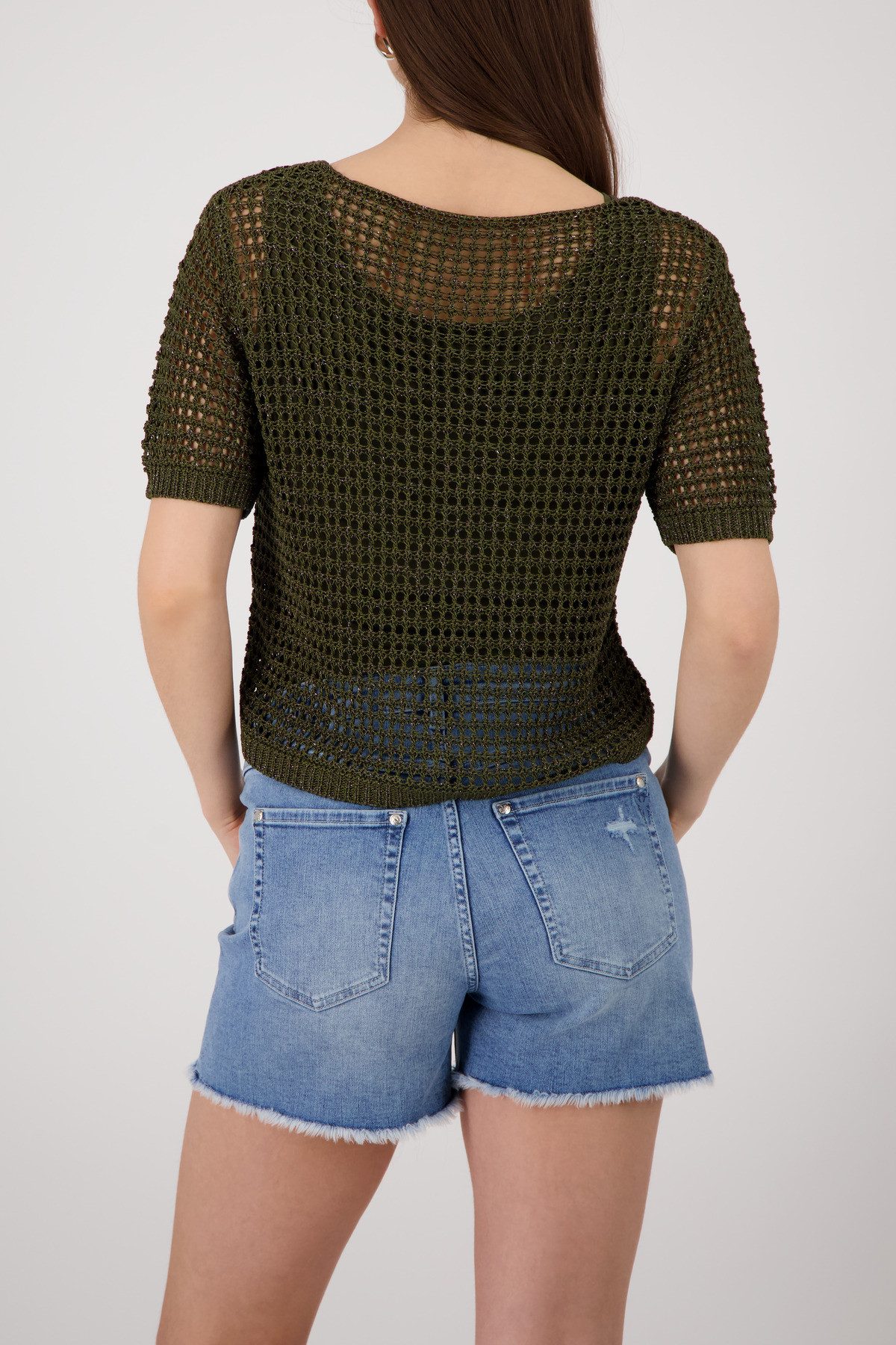 Monari Strickpullover Pullover Glanzbändchen Regular fit mit Ajour-Strick