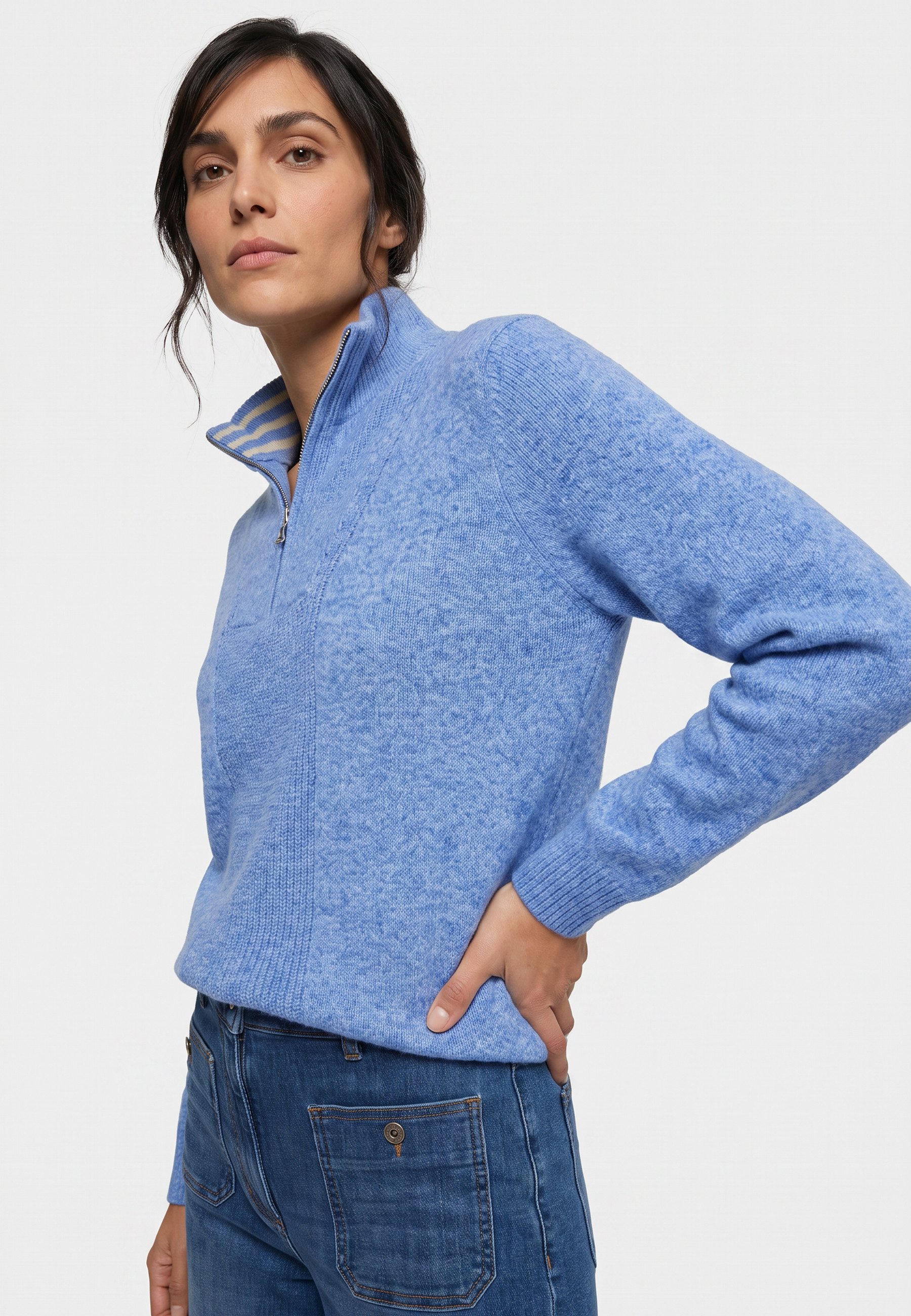 Olsen Strickpullover mit Troyerkragen und Reißverschluss – Bild 3 von 5
