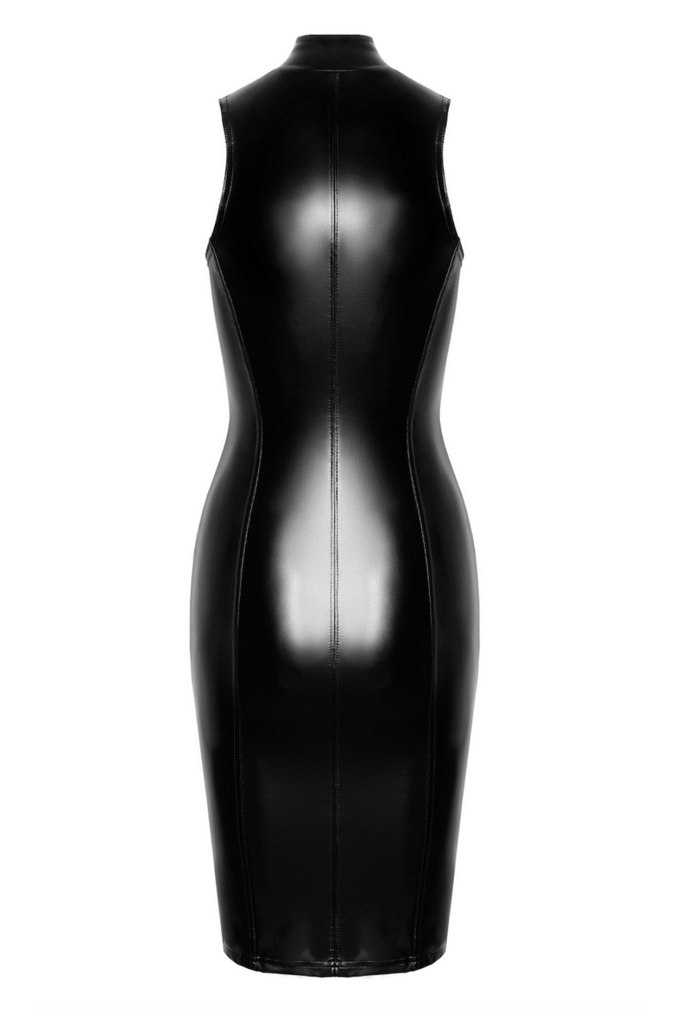 Noir Handmade Minikleid Halblanges schwarzes Damen Wetlook Kleid mit Reißverschluss Dekolletee – Bild 3 von 5