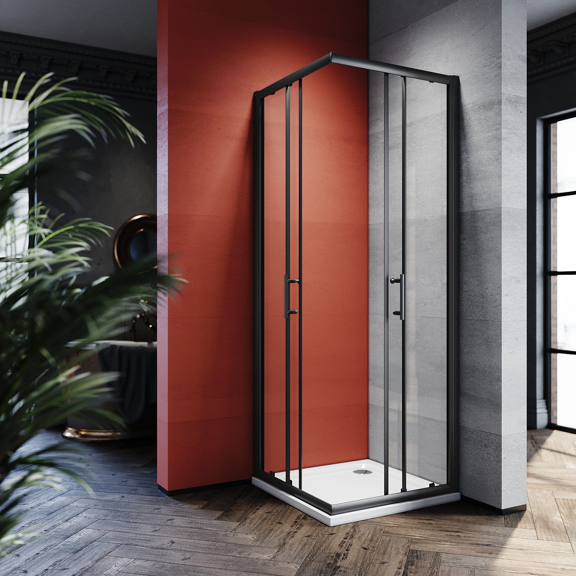 SONNI Eckdusche Eckdusche Duschkabine Eckeinstieg Schiebetüren,schwarze Höh günstig online kaufen