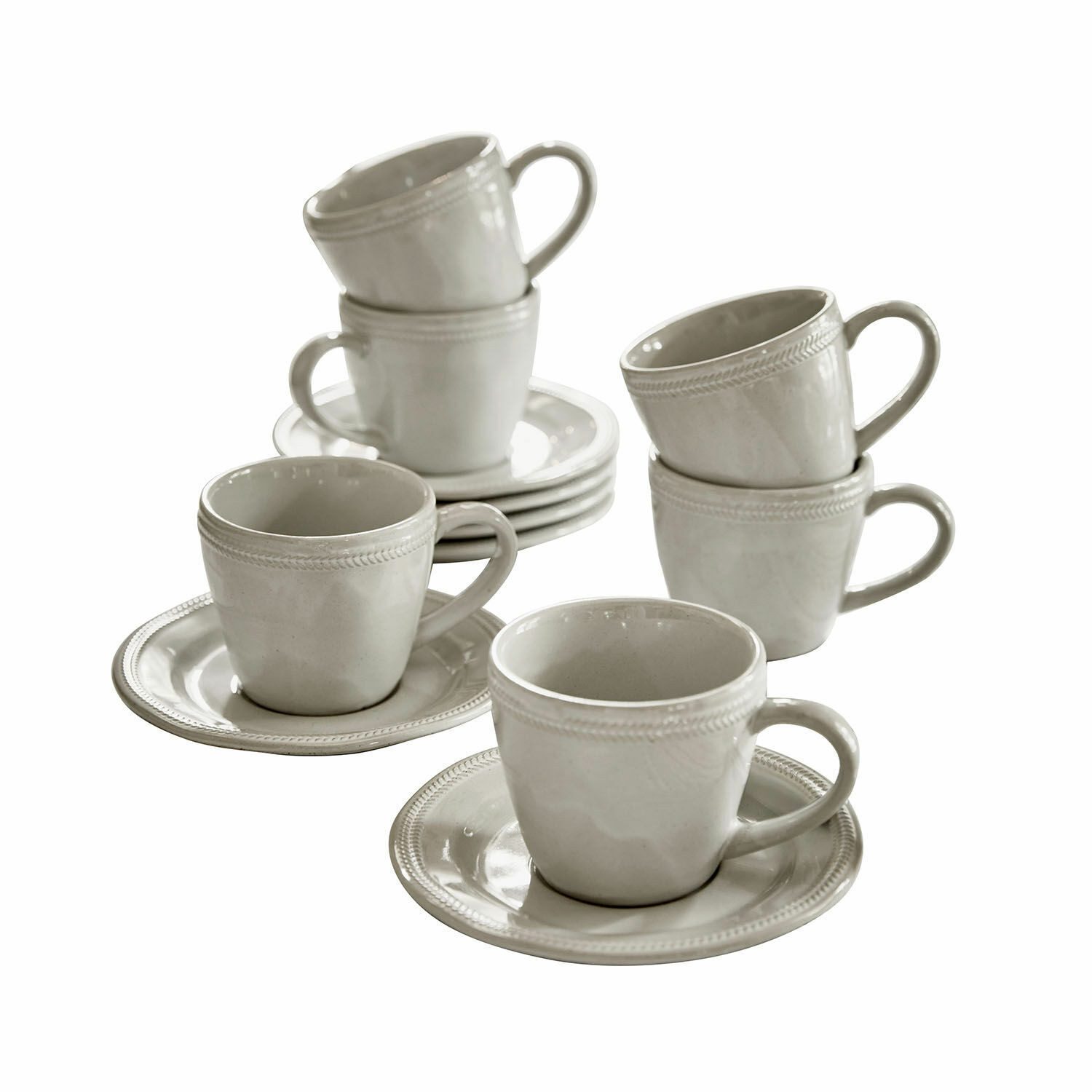 Mirabeau Geschirr-Set Tasse mit Untertasse 6er Set Norrvik hellgrau, Steinzeug