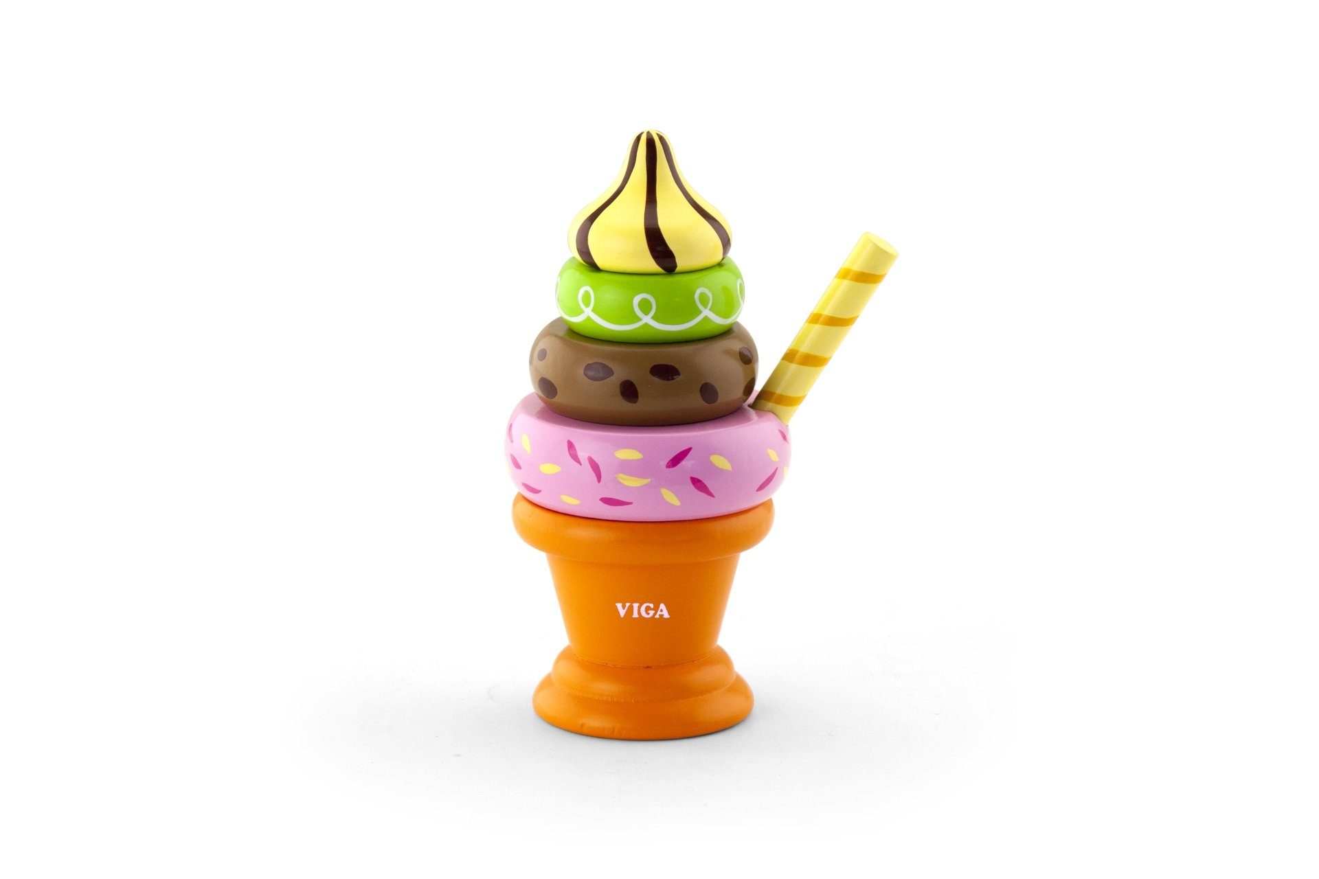 Viga® Holzspielzeug Steckspielzeug Eis Playing Food • Spielzeugeis 15cm •  Hand gefertigt und dekoriertes Stapelspielzeug, (5-tlg)