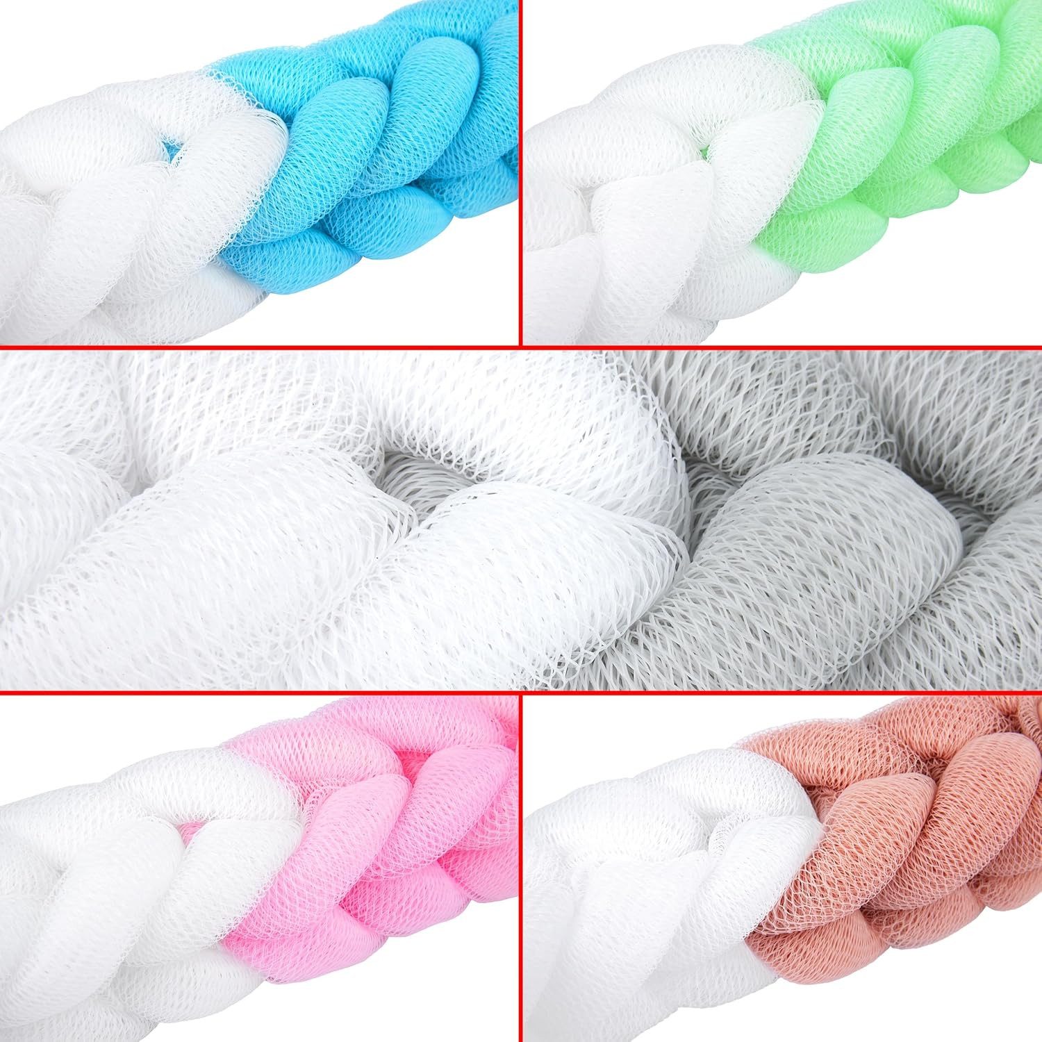 BRUBAKER Duschschwamm Badeschwamm - Rückeneinseifer Set mit Handschlaufen, 5-tlg., 80 g Rückenschrubber Peeling Schwamm mit Geschenkbox