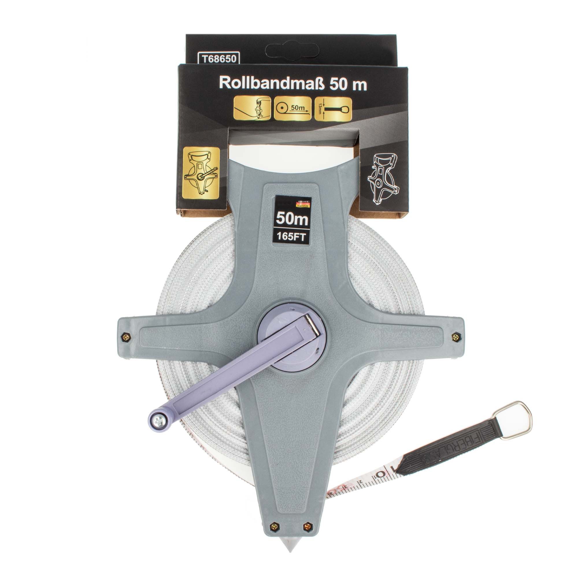 EUROTOOLS Rollbandmaß Rollbandmaß 50 m, Kunststoffgehäuse mit Kurbel