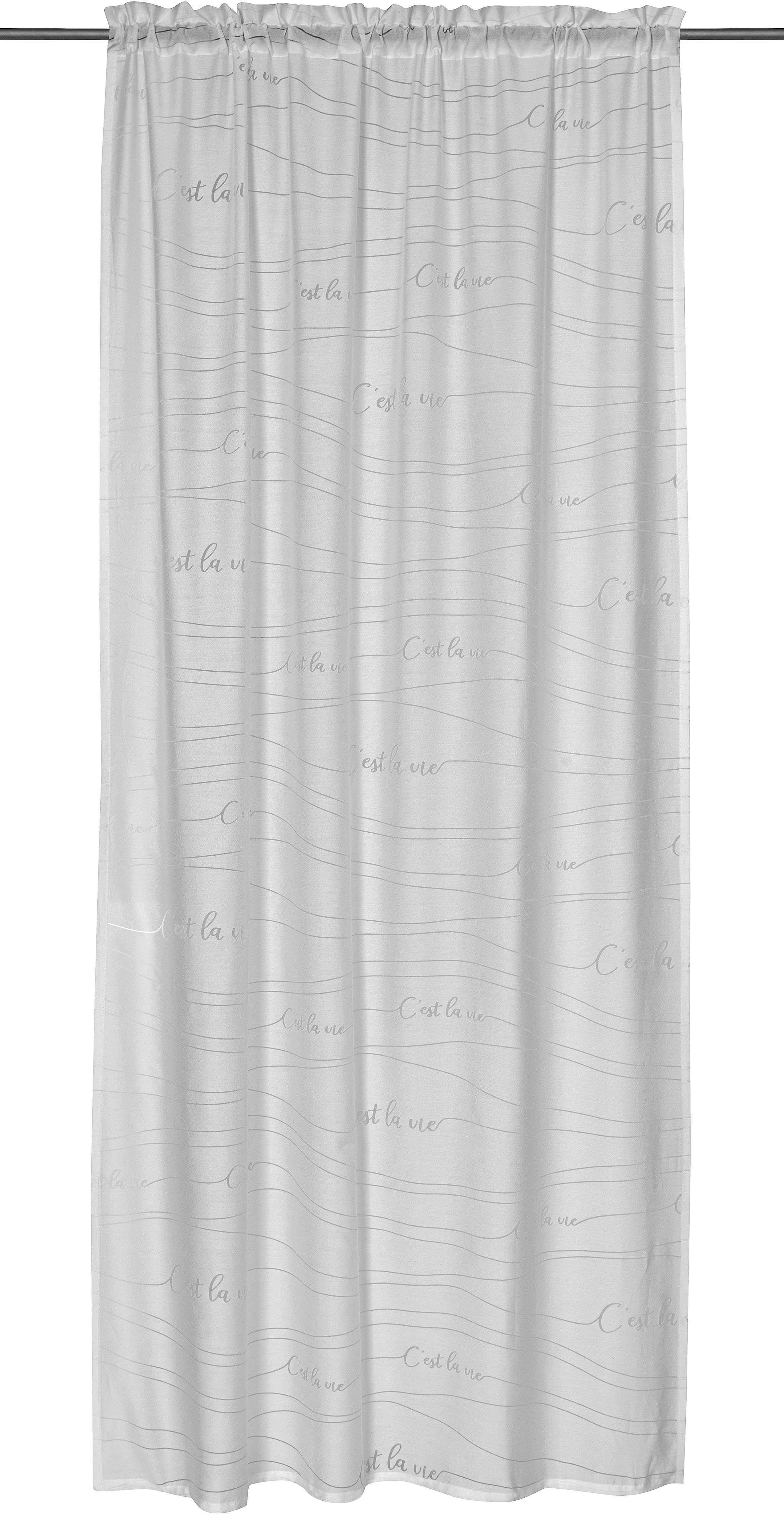 Gardine Cest la Vie 00 weiß, freundin Home Collection, Stangendurchzug (1 St), halbtransparent, Ausbrenner | Fertiggardinen