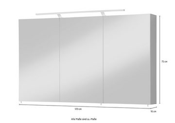 welltime Spiegelschrank Torino Breite 120 cm, 3-türig, LED-Beleuchtung, Schalter-/Steckdosenbox